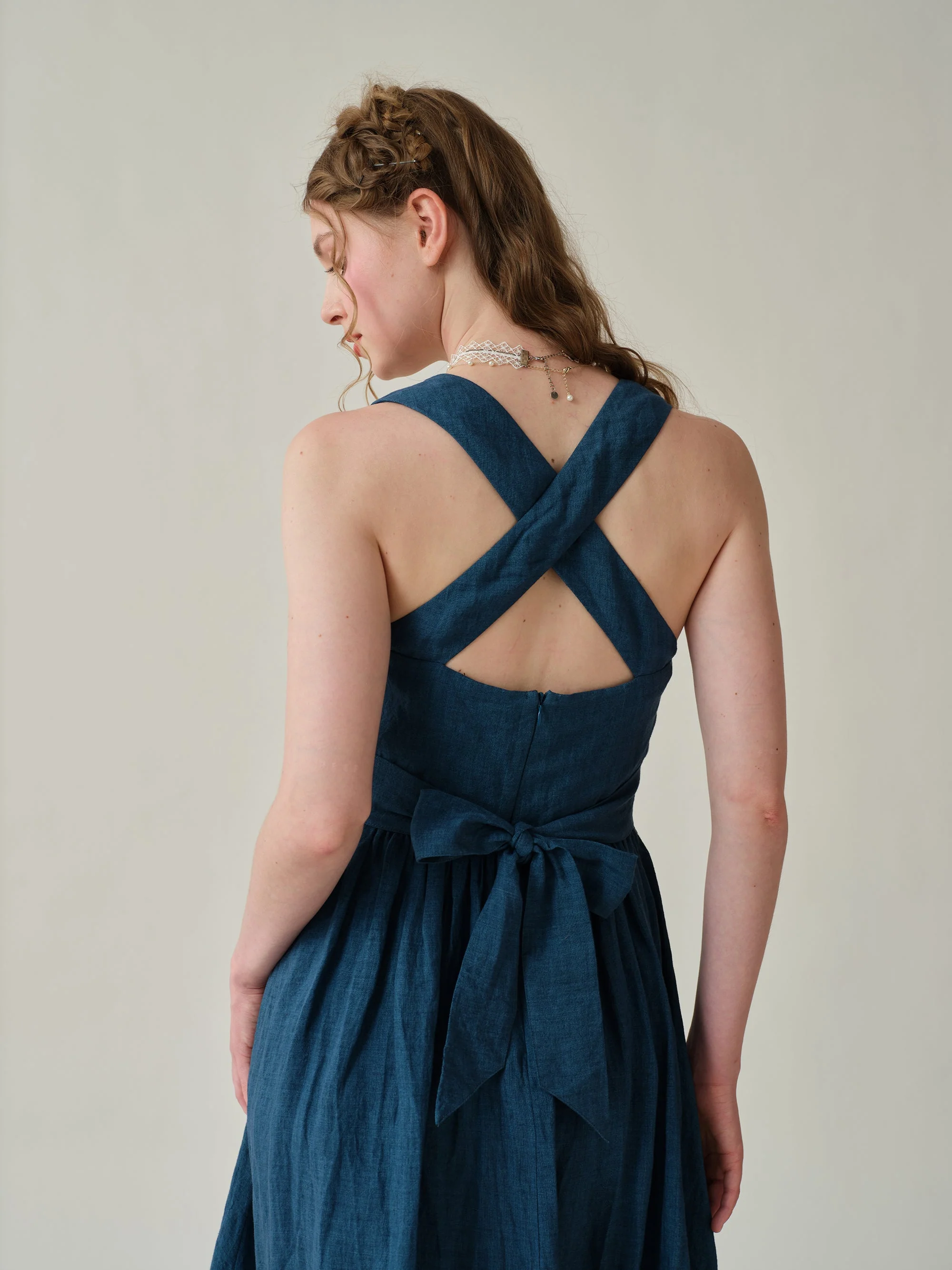 Vetiver 23 | cross back linen dress - Image 12