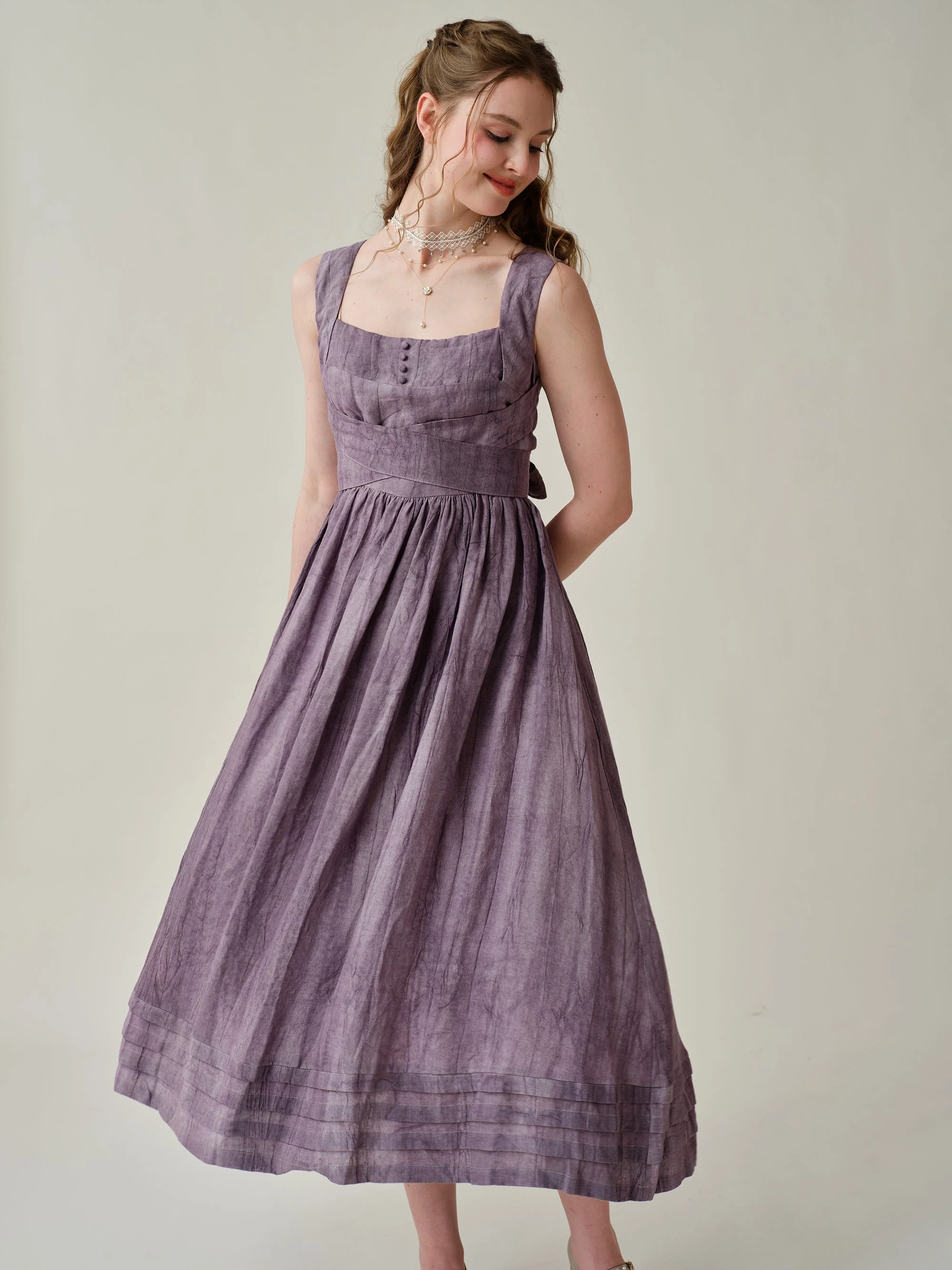 Vetiver 23 | cross back linen dress - Image 13