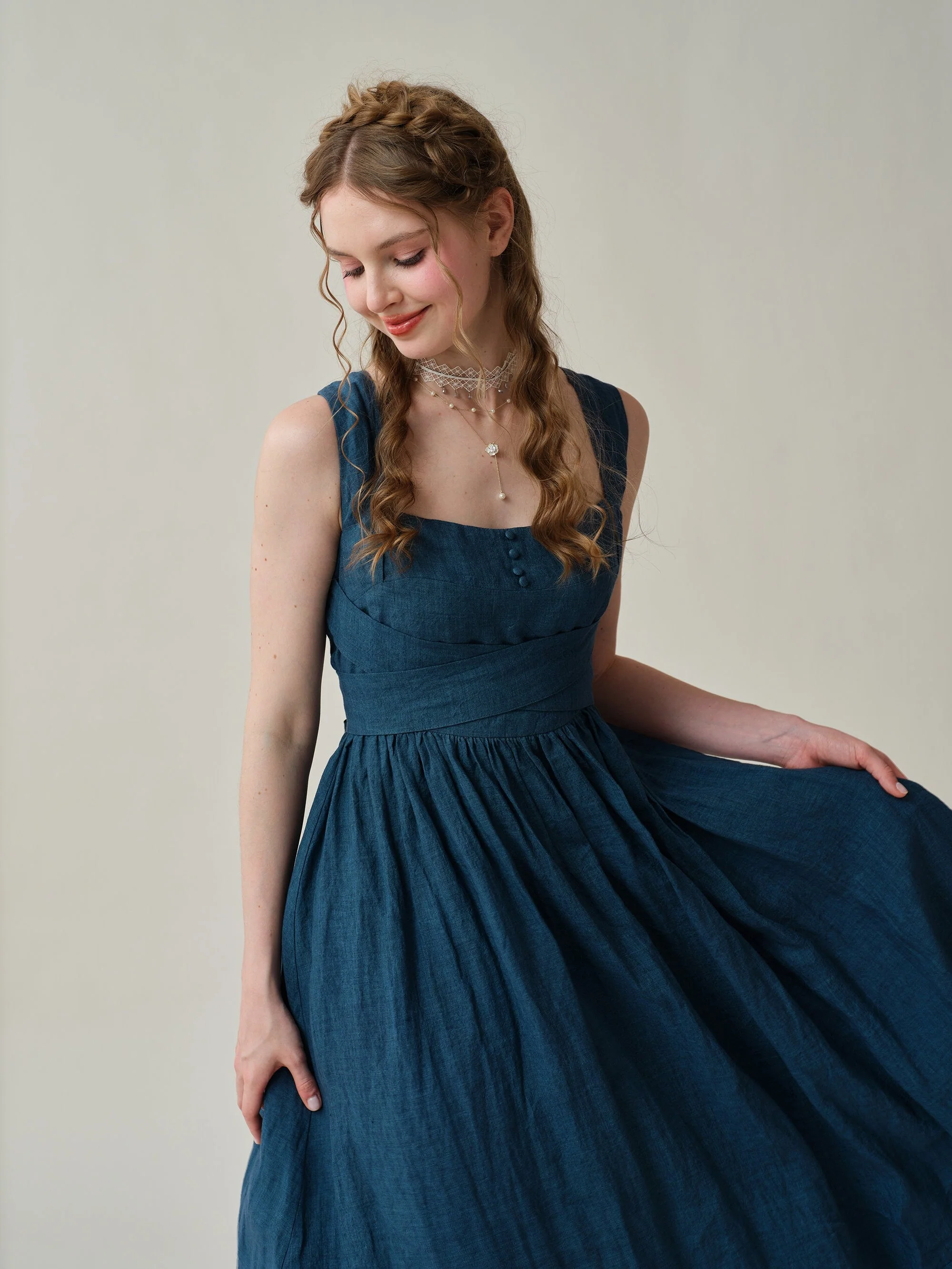 Vetiver 23 | cross back linen dress - Image 3