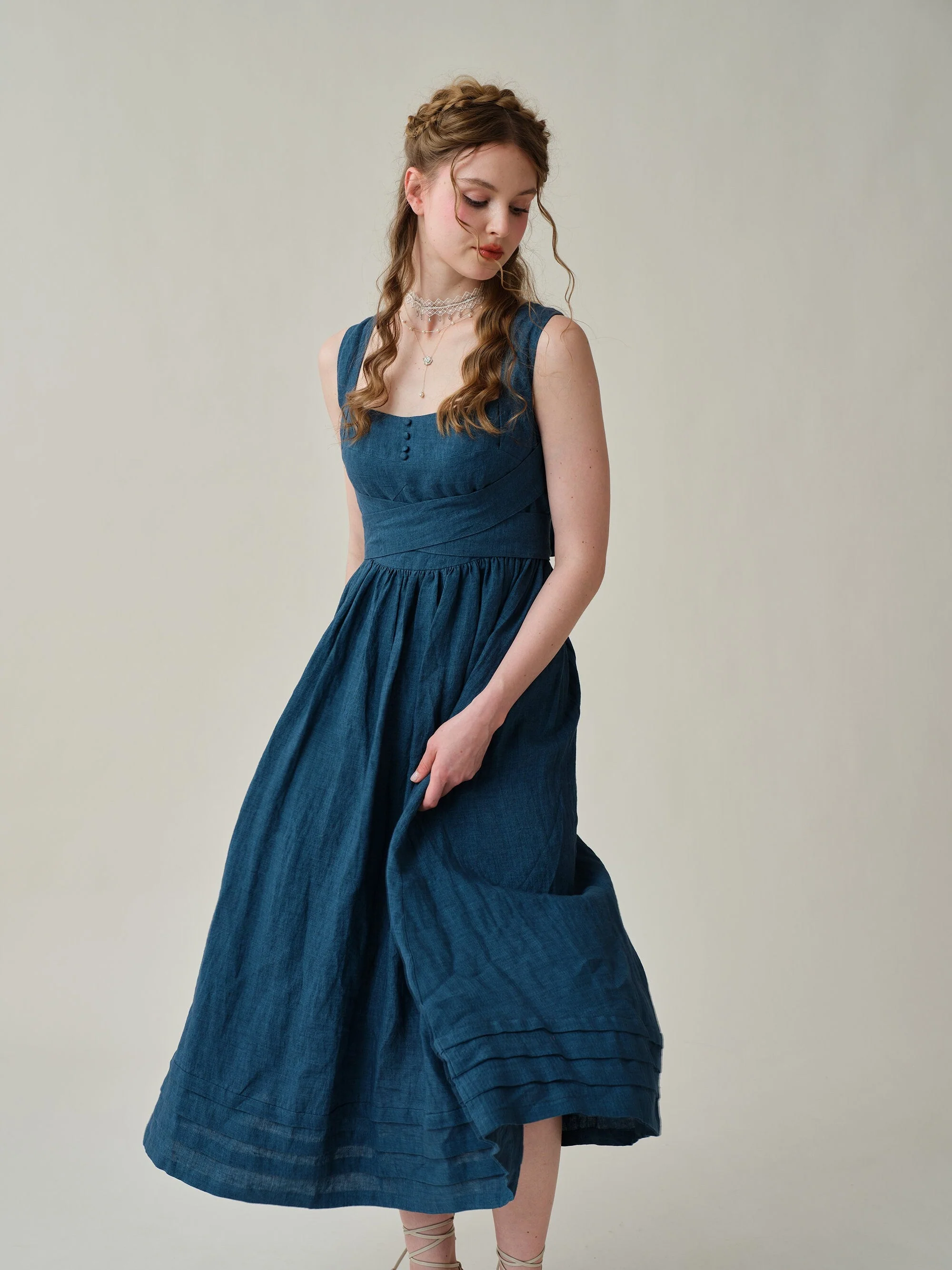 Vetiver 23 | cross back linen dress - Image 5