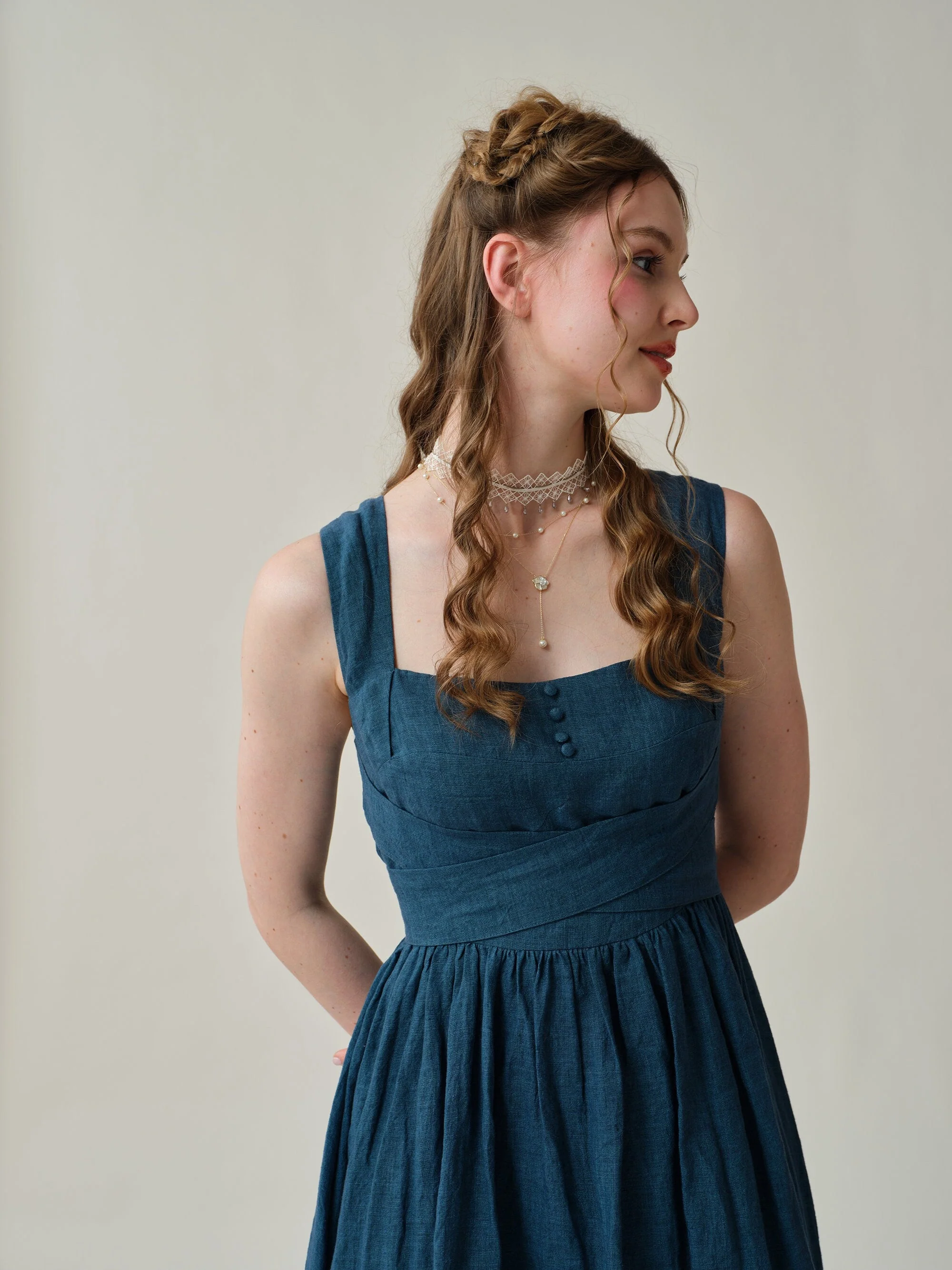 Vetiver 23 | cross back linen dress - Image 6