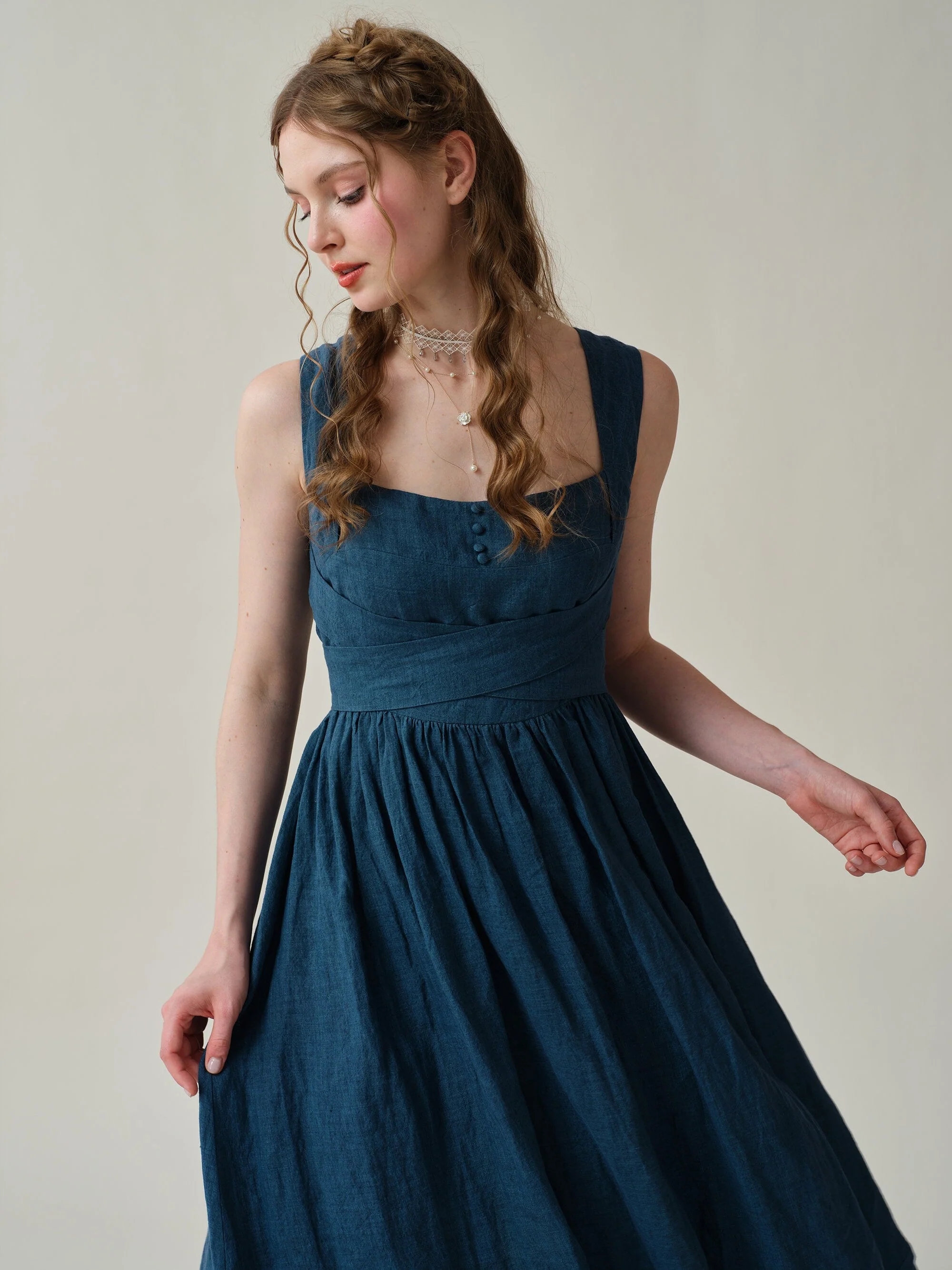 Vetiver 23 | cross back linen dress - Image 7