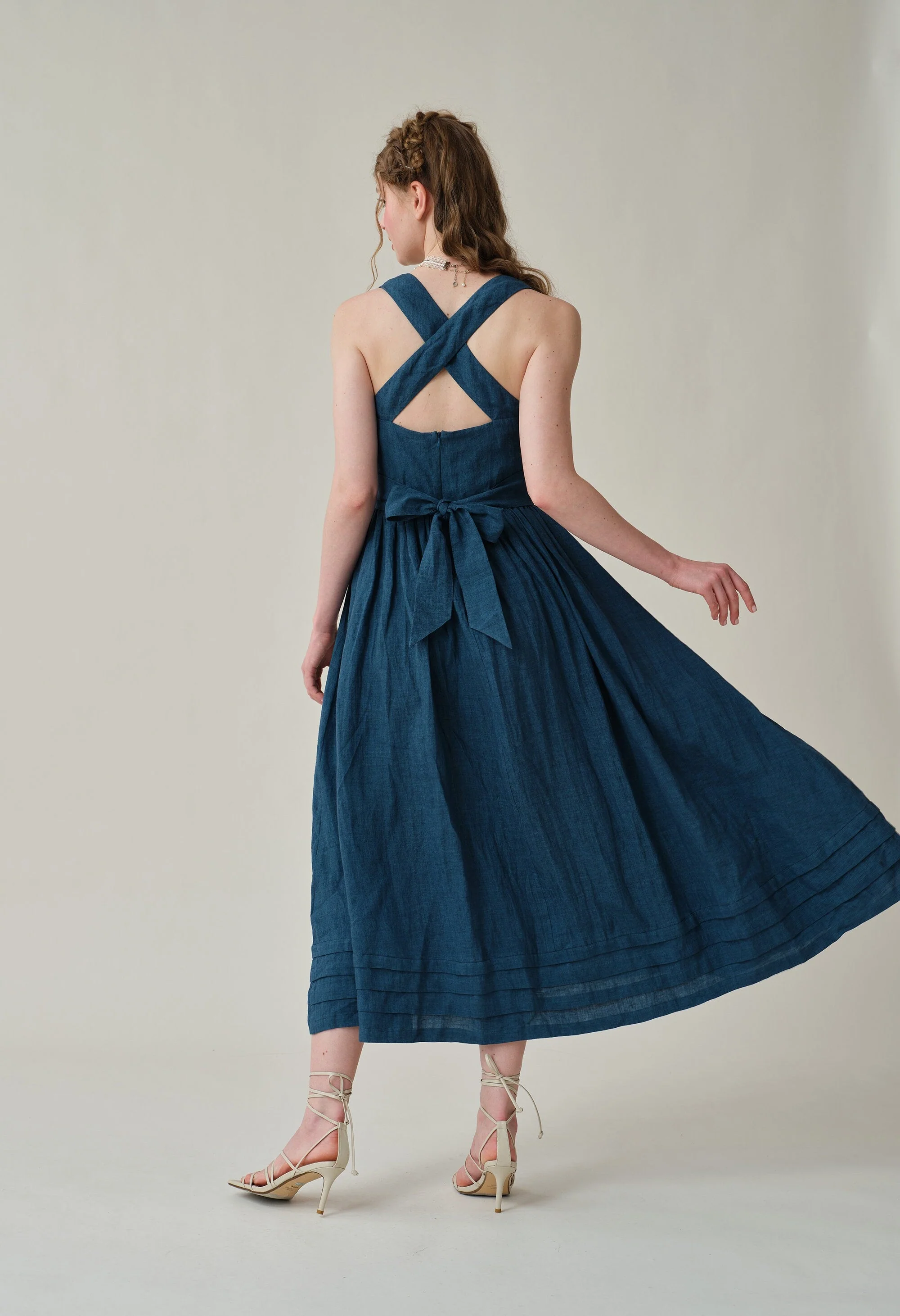 Vetiver 23 | cross back linen dress - Image 9