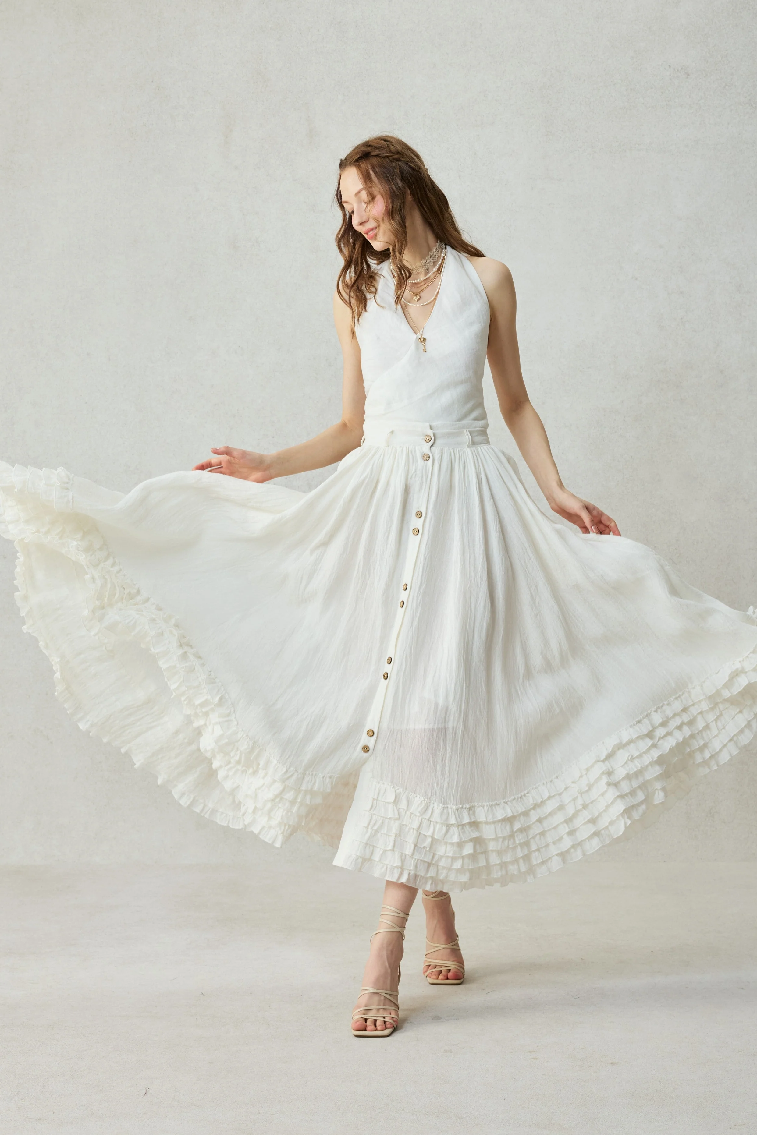 Dorothy 27 | Ruffled maxi linen skirt - Image 17