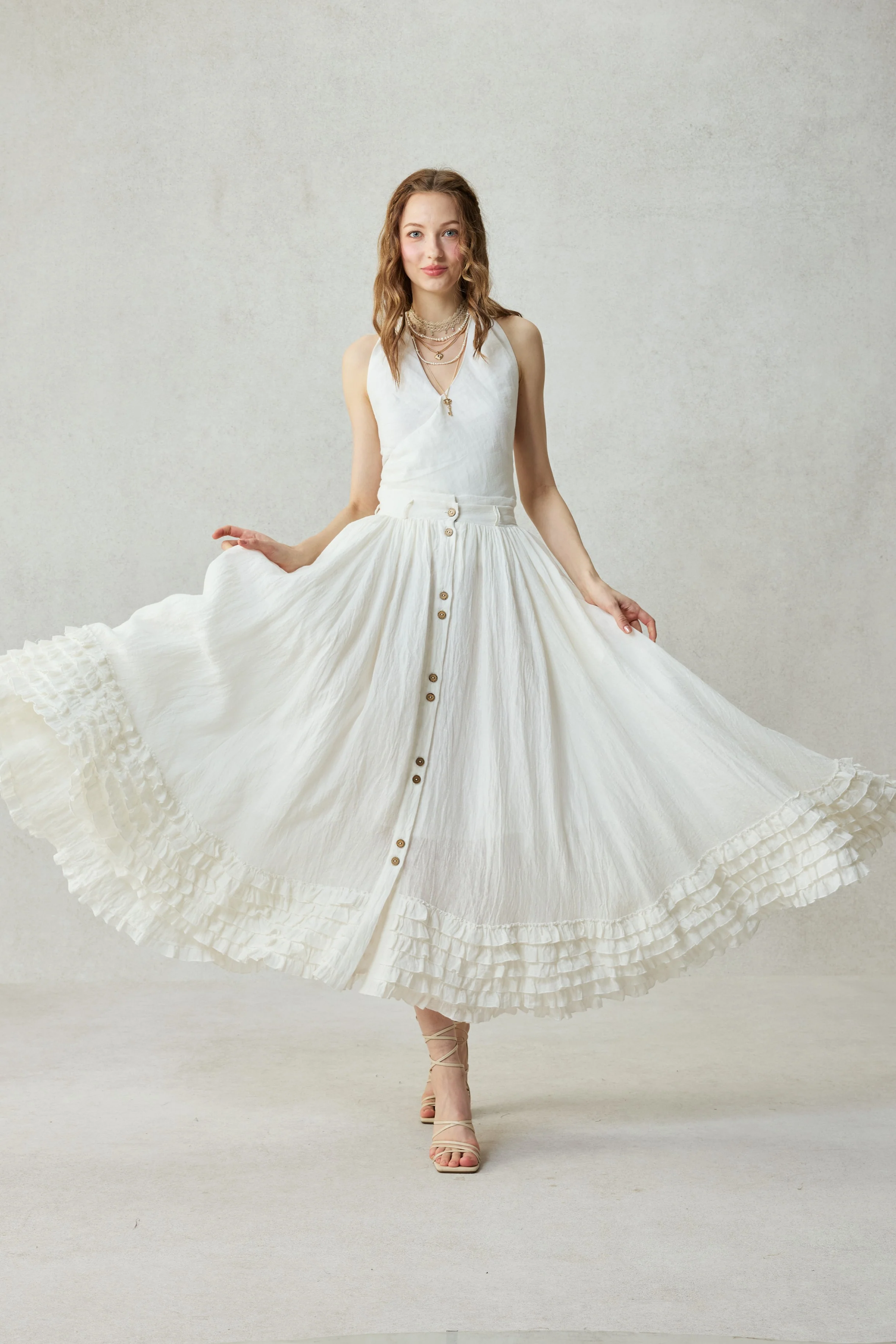 Dorothy 27 | Ruffled maxi linen skirt - Image 18