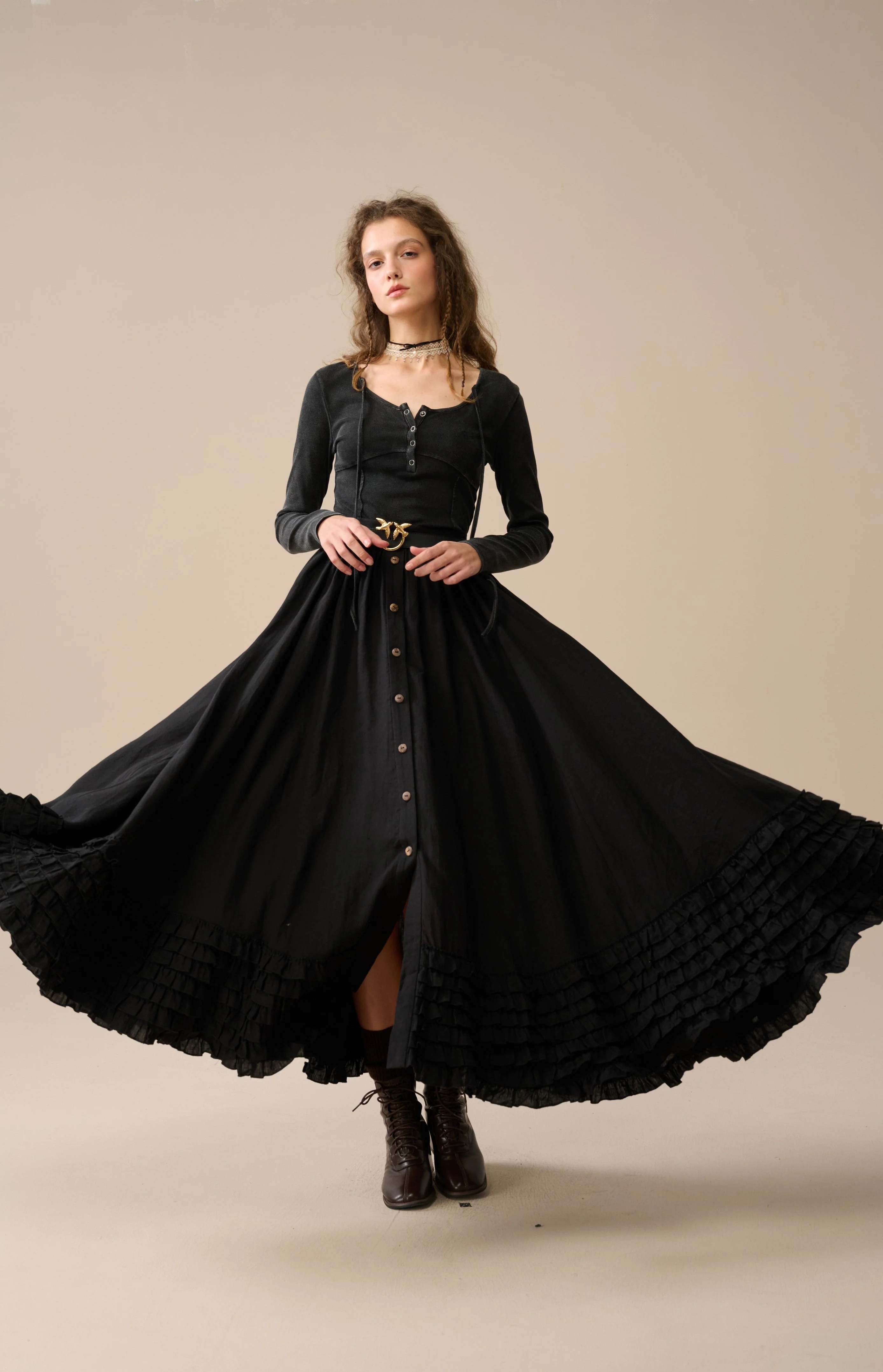 Dorothy 27 | Ruffled maxi linen skirt - Image 15
