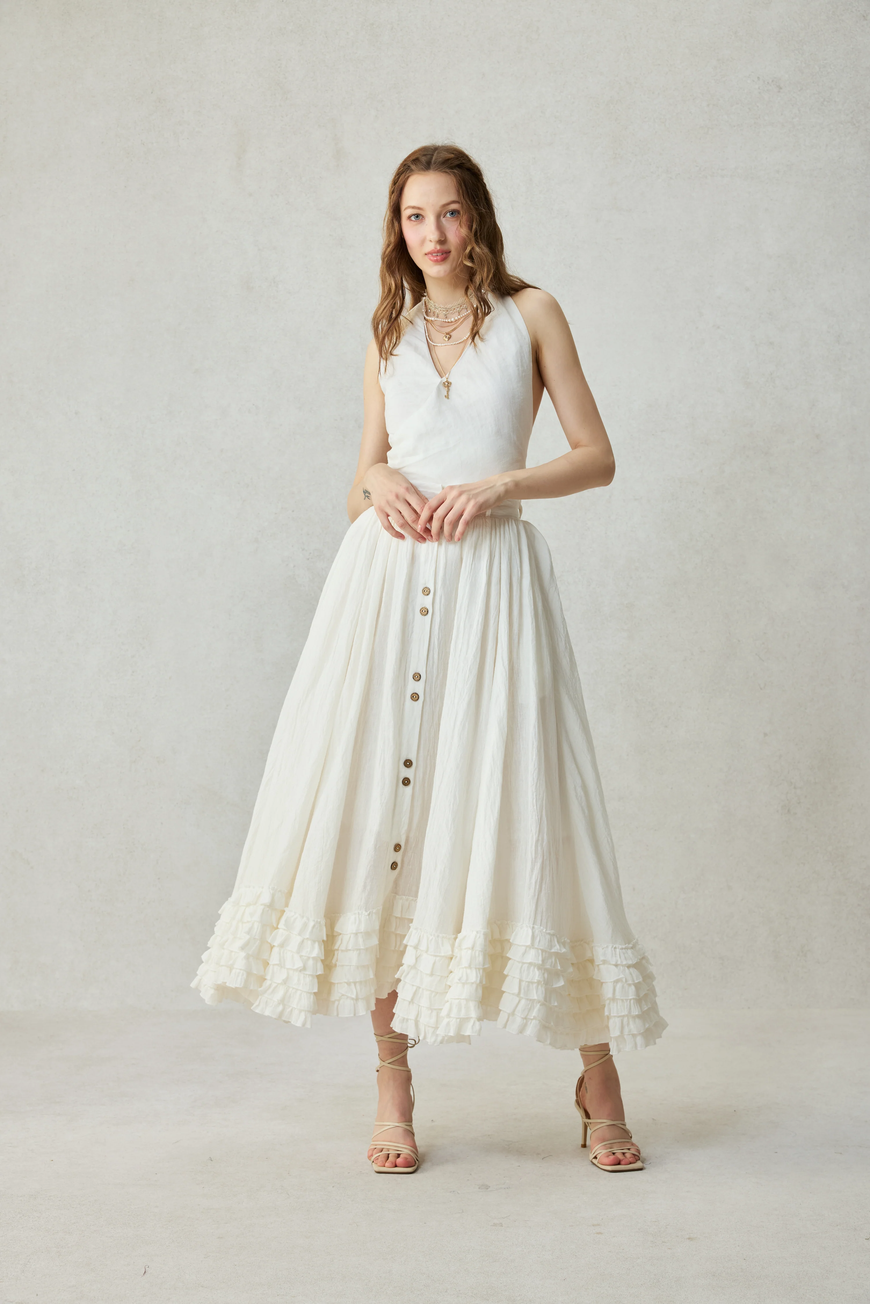 Dorothy 27 | Ruffled maxi linen skirt - Image 6