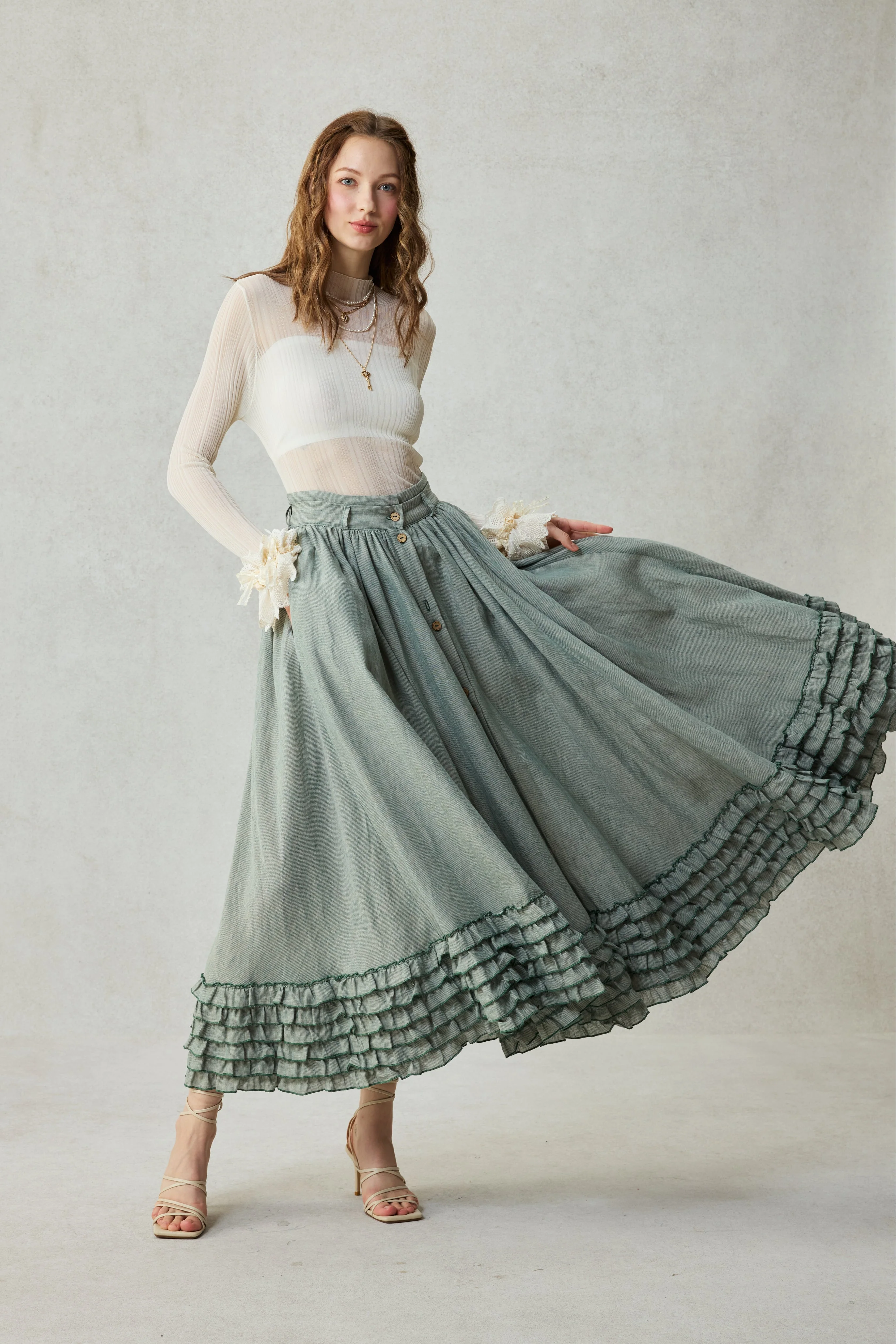 Dorothy 27 | Ruffled maxi linen skirt - Image 2