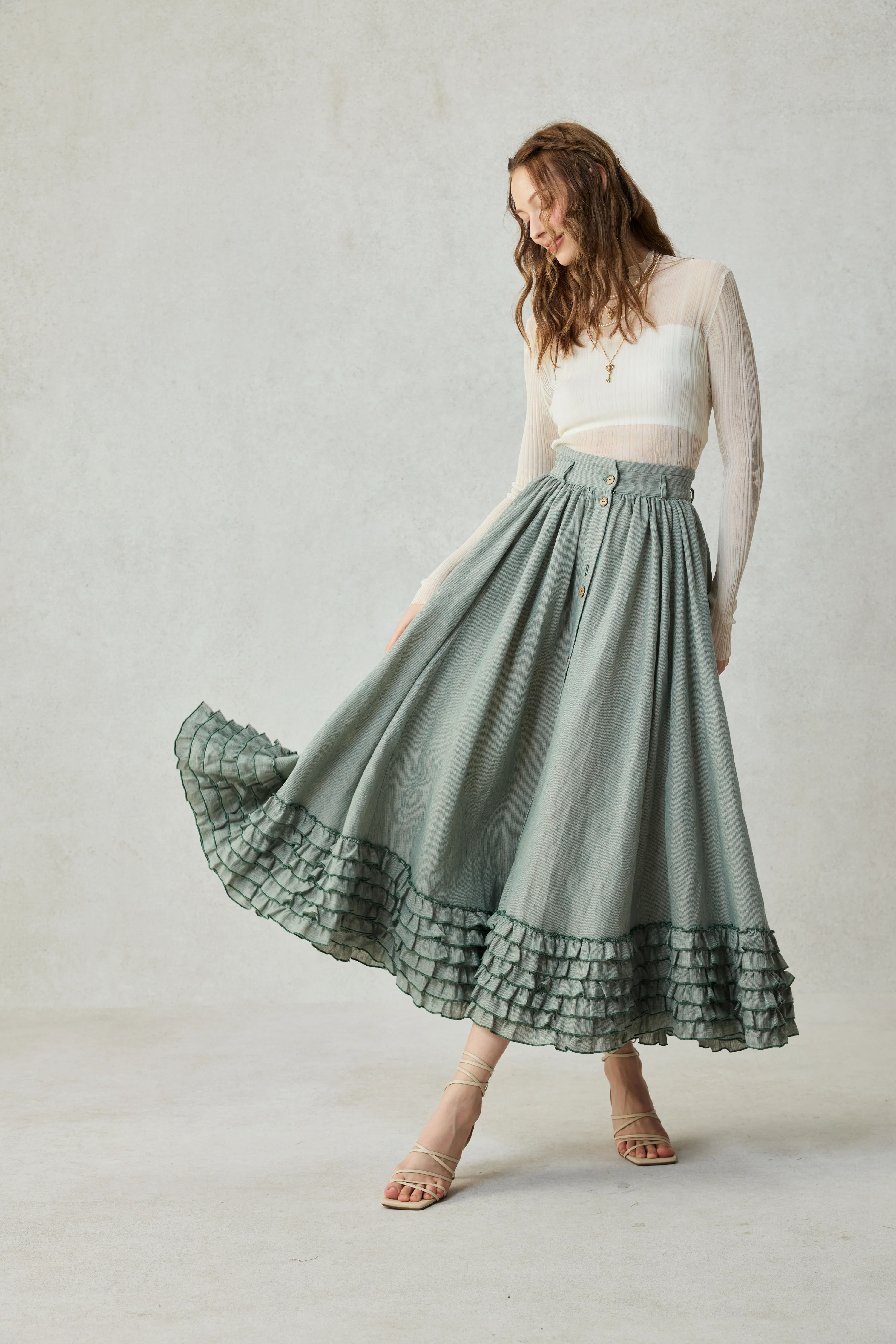 Dorothy 27 | Ruffled maxi linen skirt - Image 10