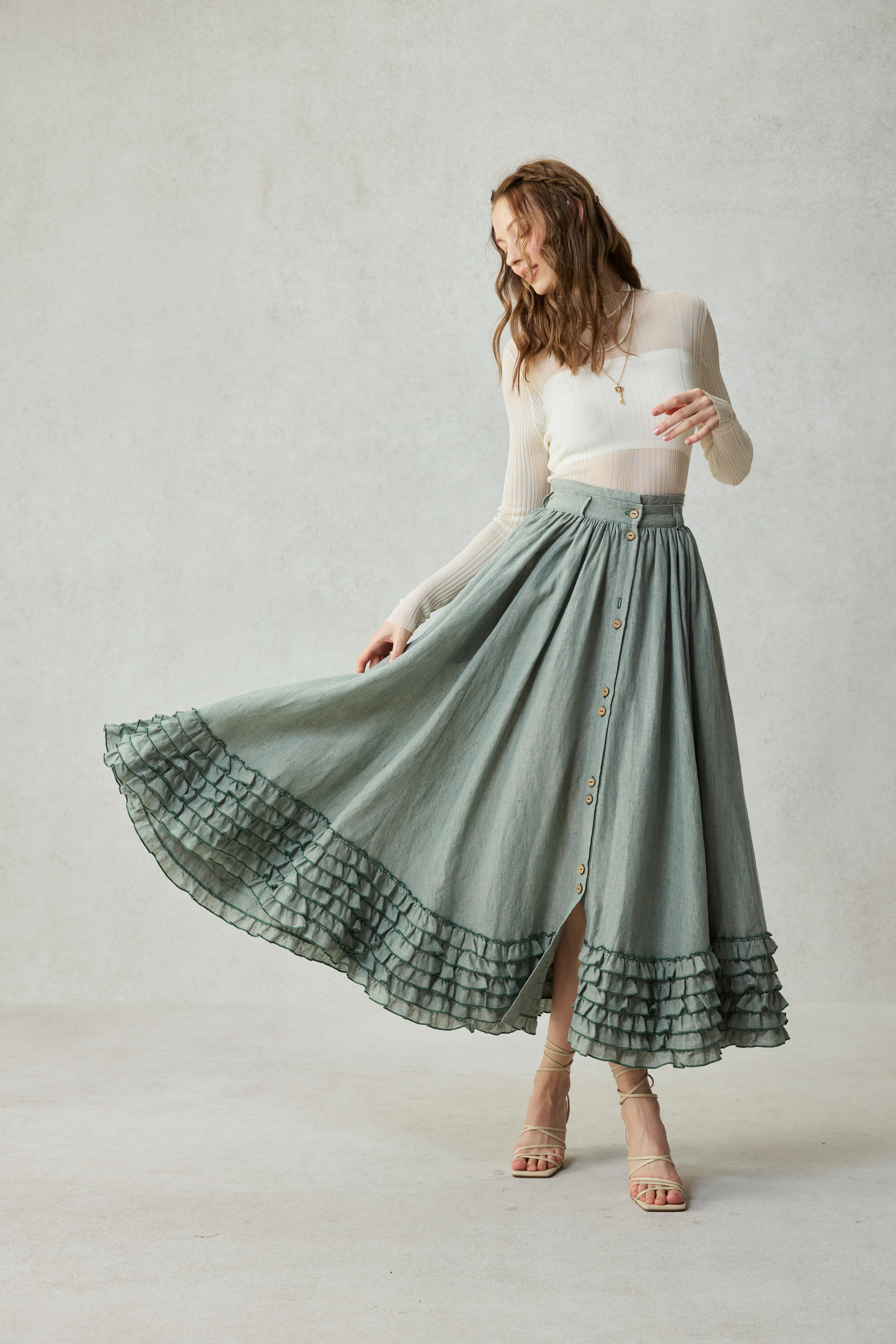 Dorothy 27 | Ruffled maxi linen skirt - Image 11
