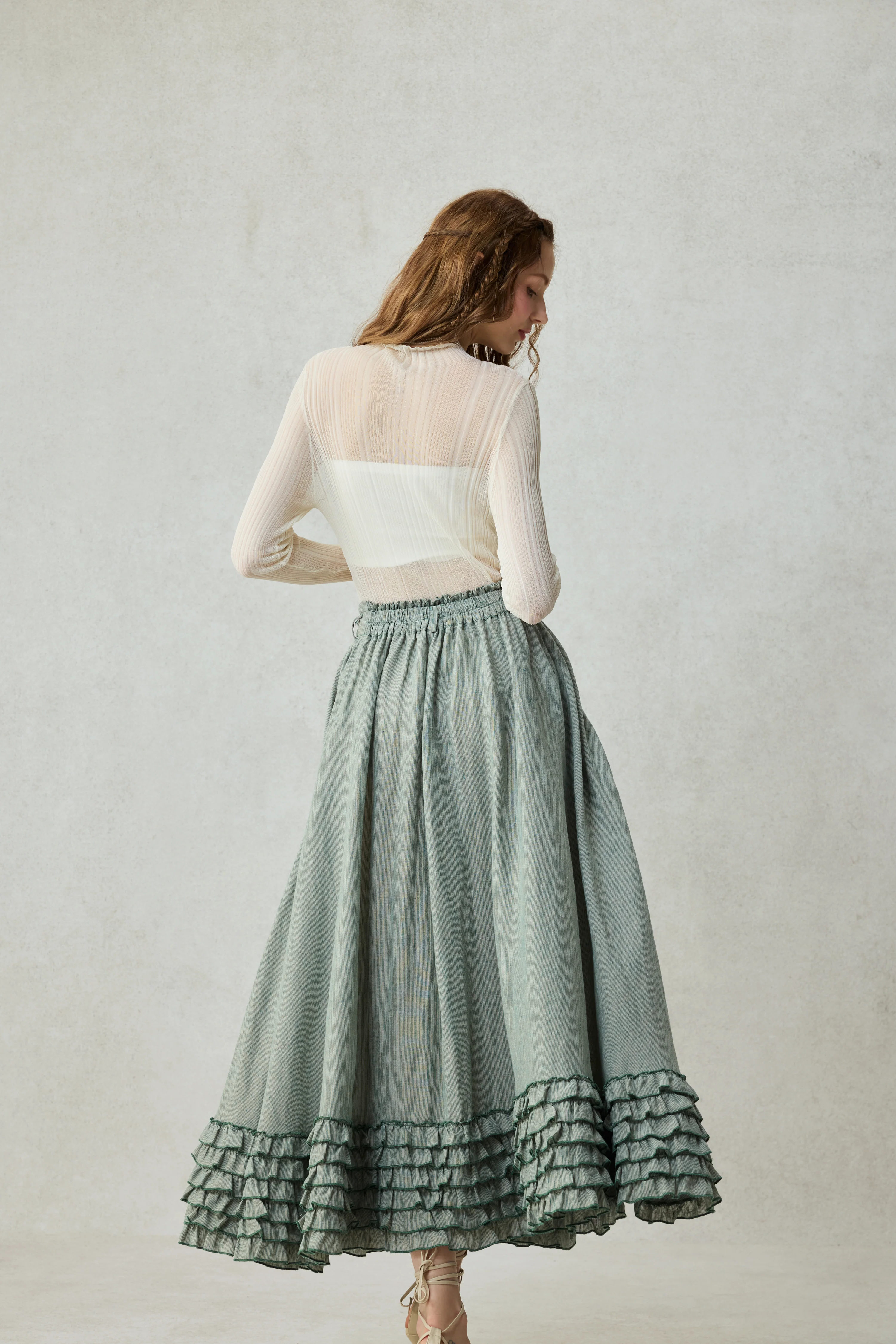 Dorothy 27 | Ruffled maxi linen skirt - Image 12