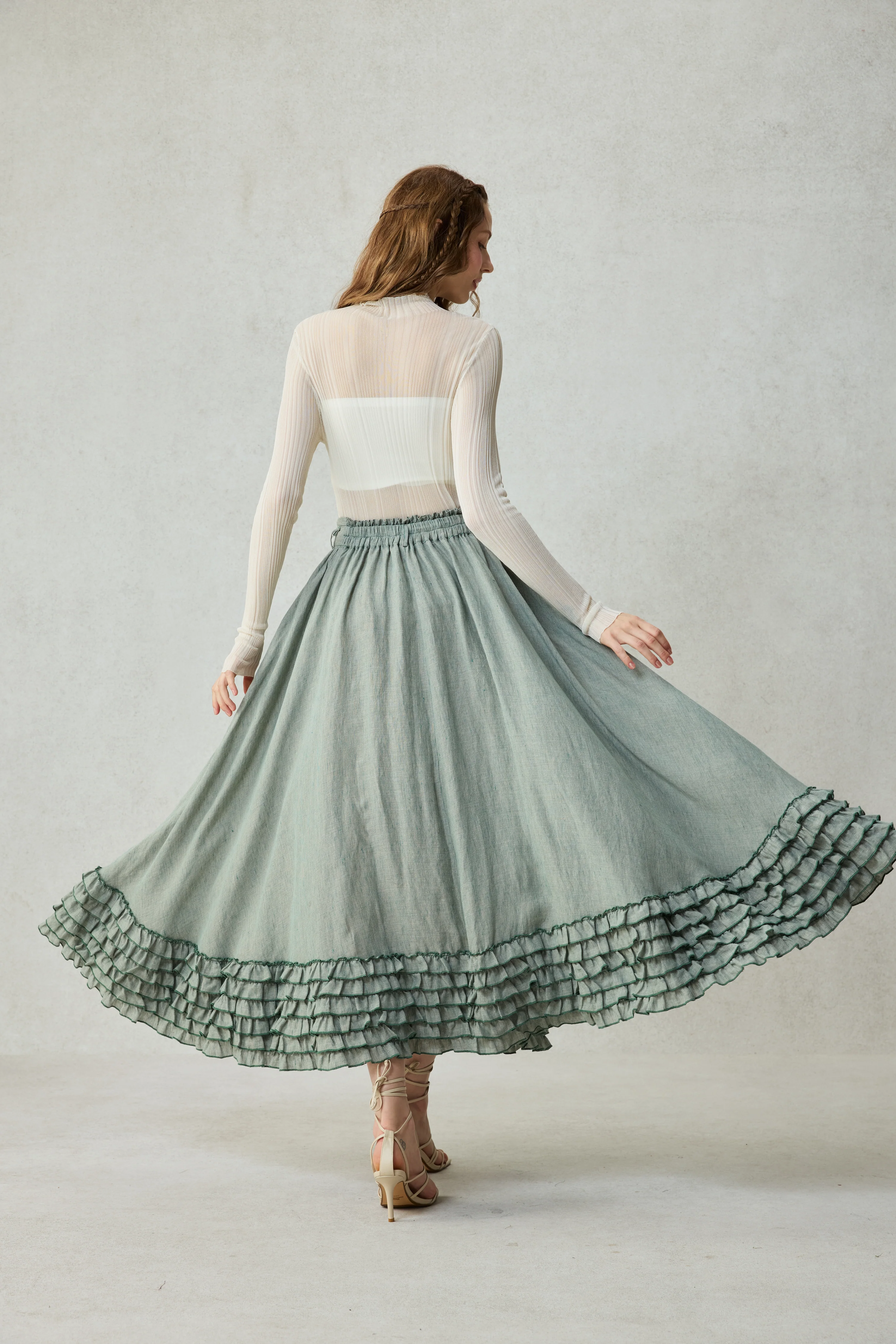 Dorothy 27 | Ruffled maxi linen skirt - Image 13
