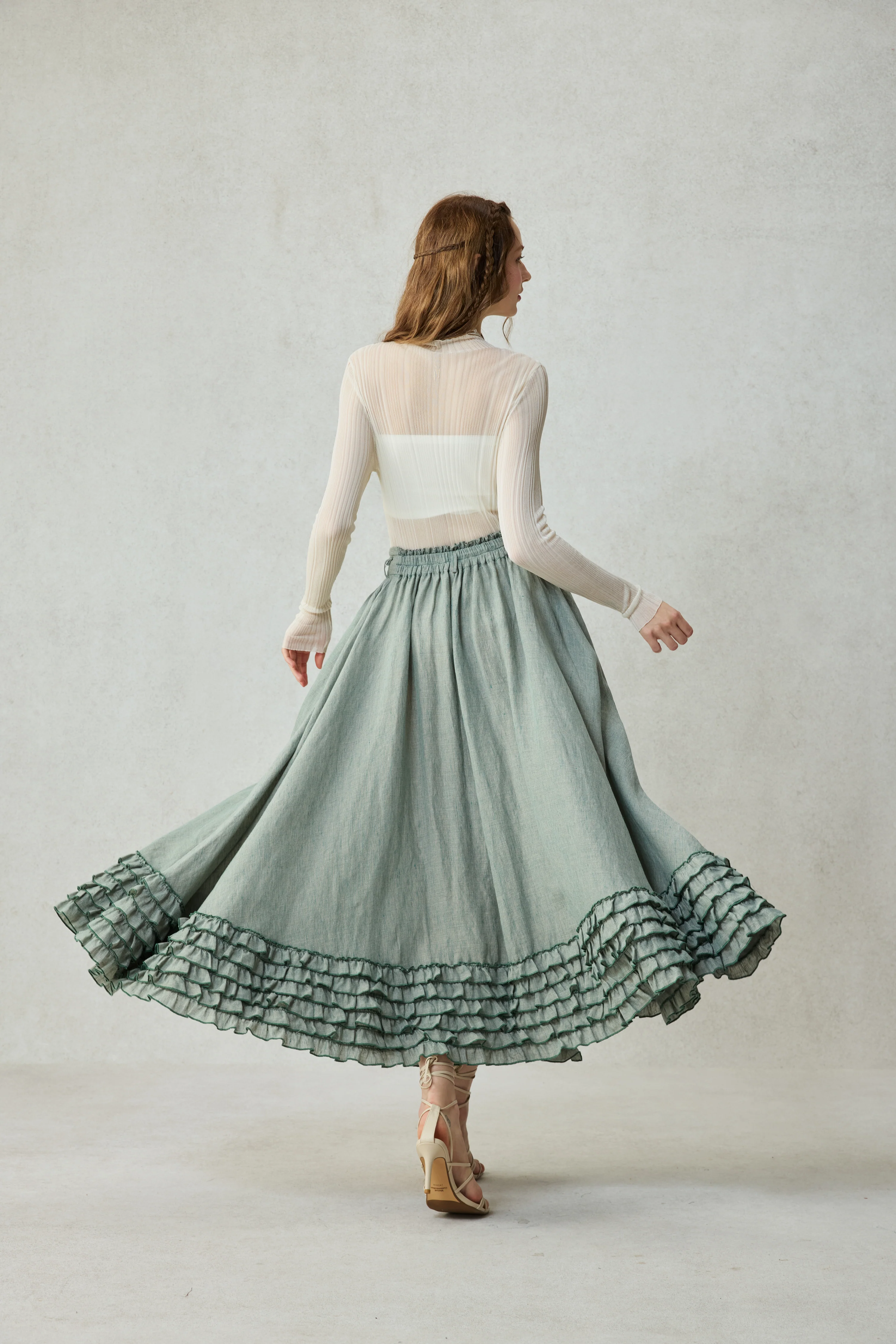 Dorothy 27 | Ruffled maxi linen skirt - Image 16