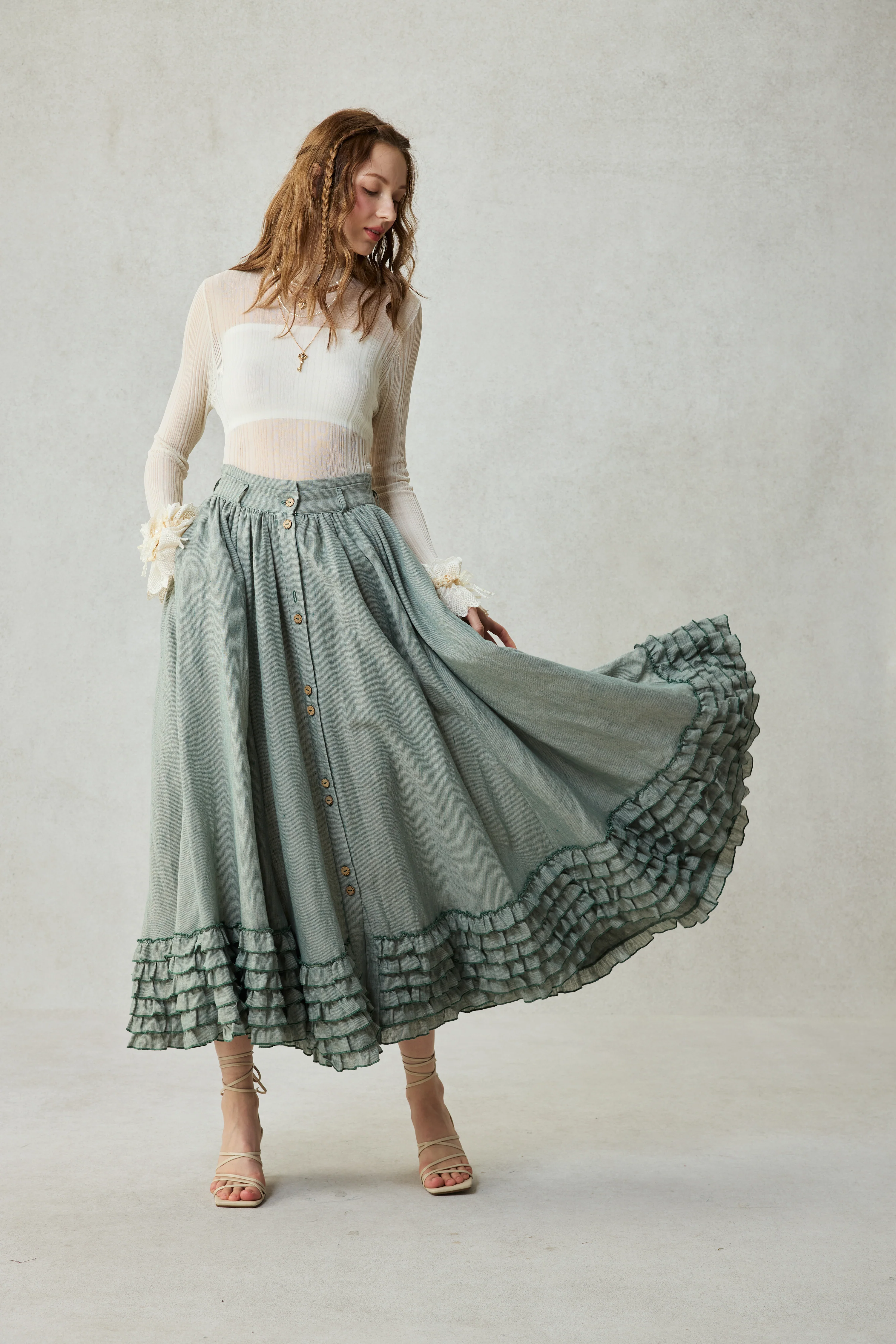 Dorothy 27 | Ruffled maxi linen skirt - Image 5
