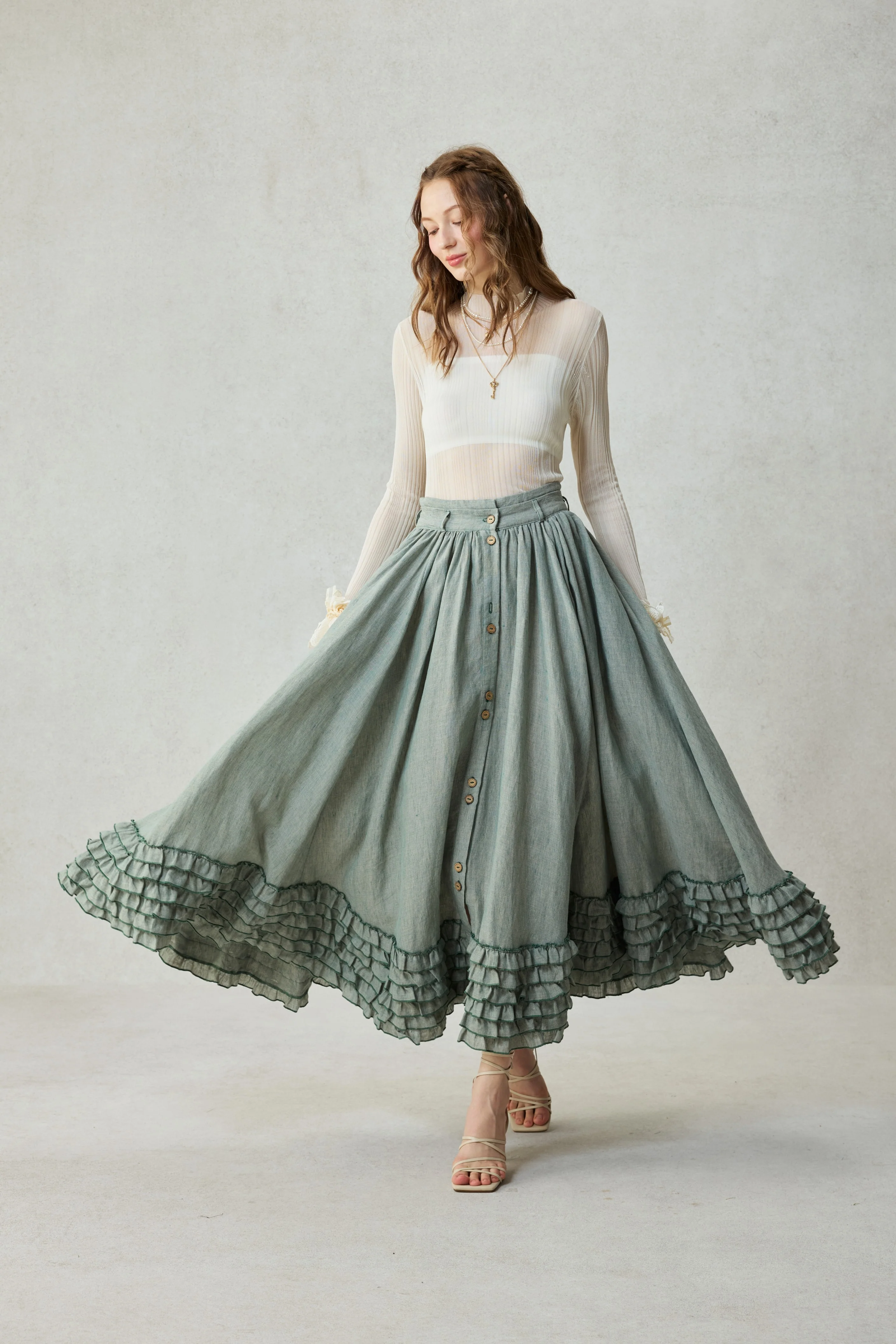 Dorothy 27 | Ruffled maxi linen skirt - Image 6