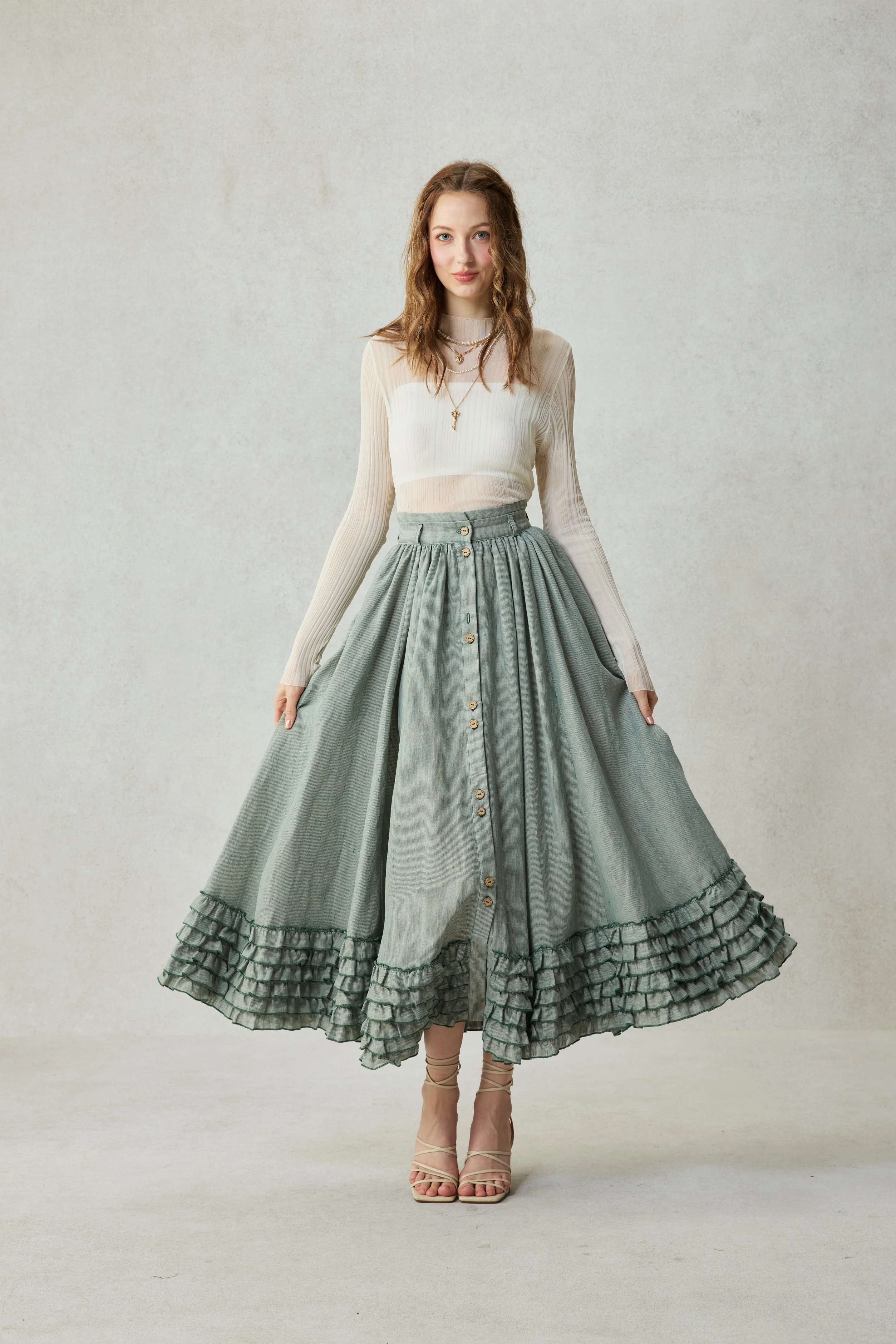 Dorothy 27 | Ruffled maxi linen skirt - Image 7