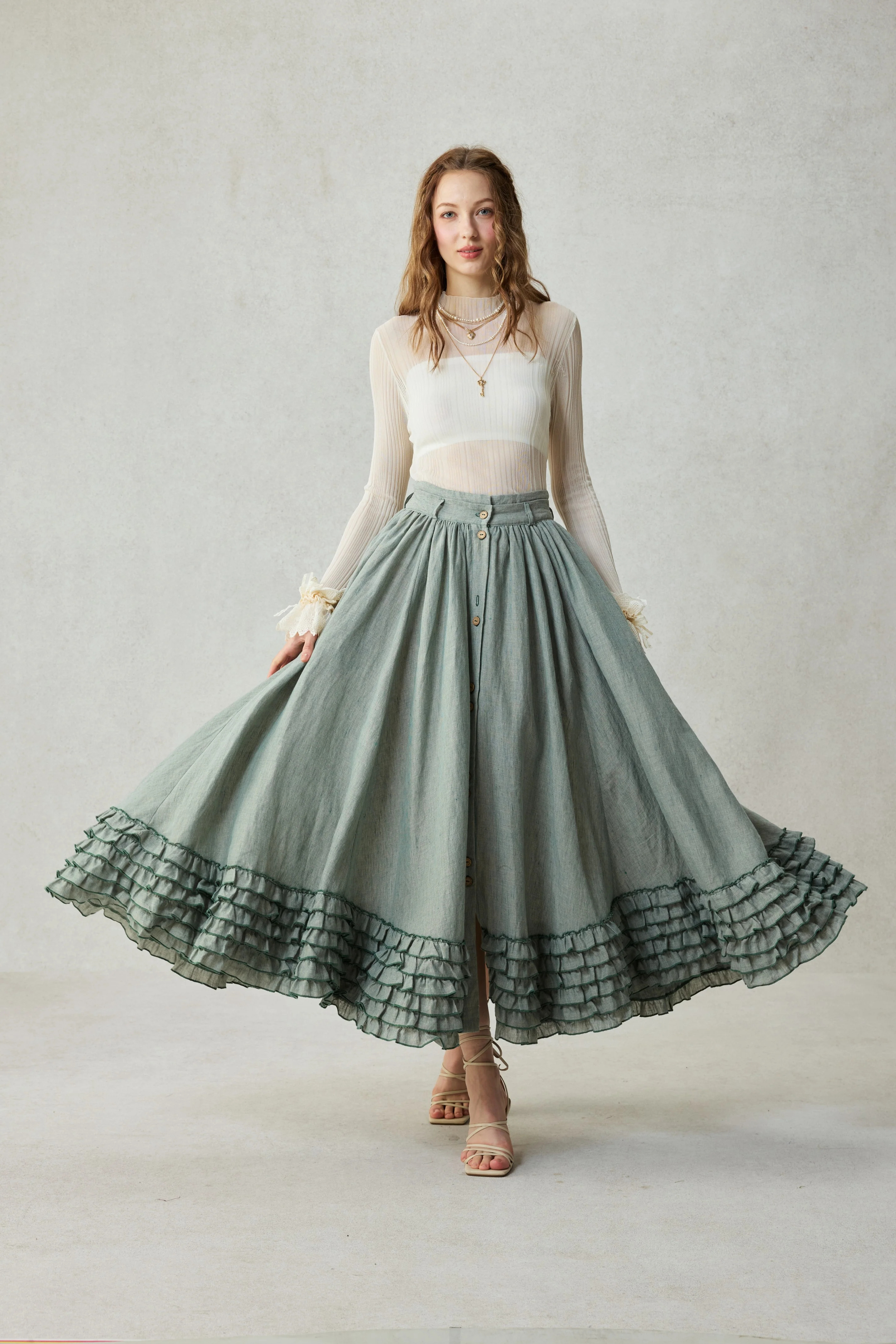 Dorothy 27 | Ruffled maxi linen skirt - Image 8