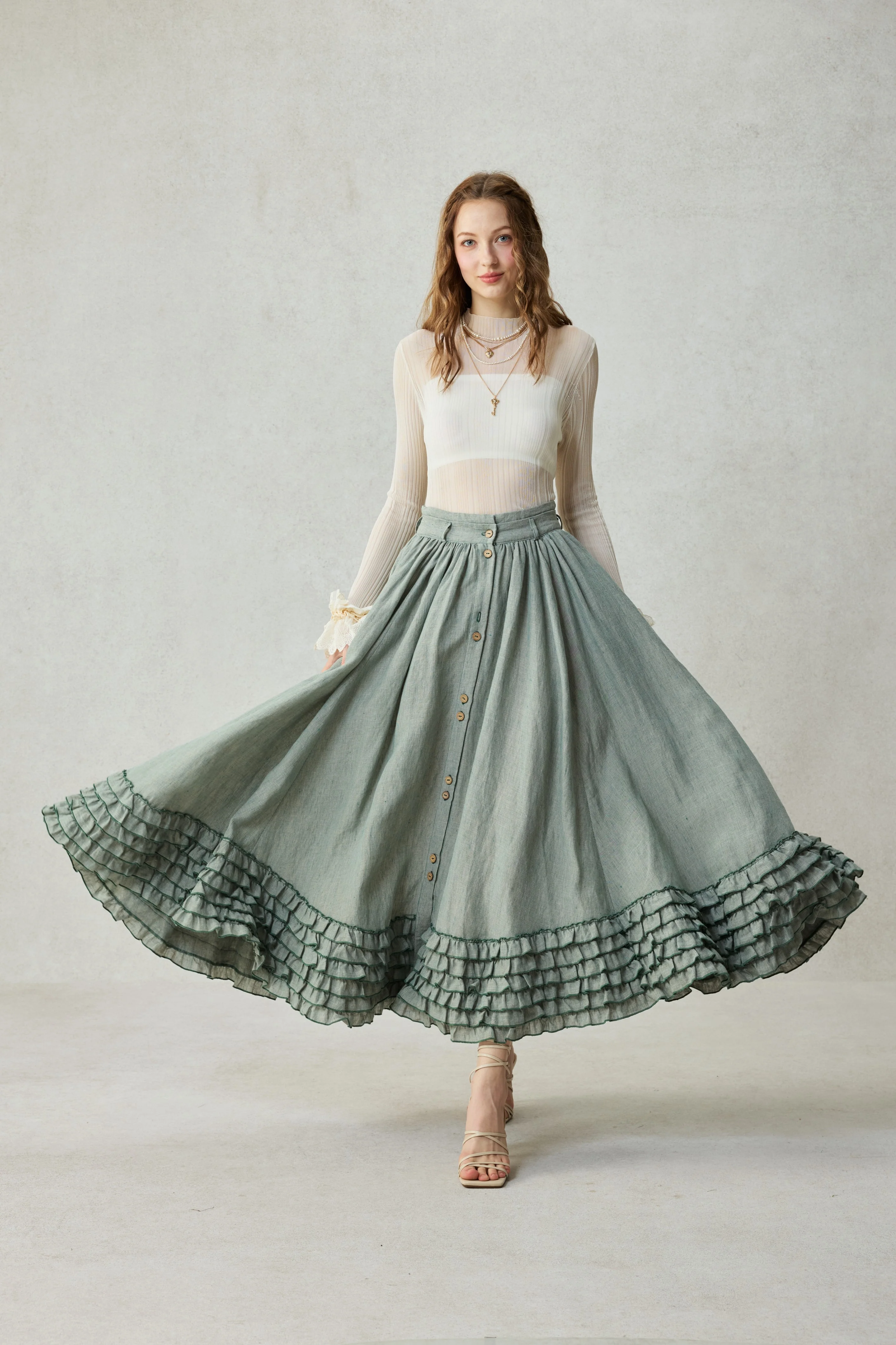 Dorothy 27 | Ruffled maxi linen skirt - Image 9