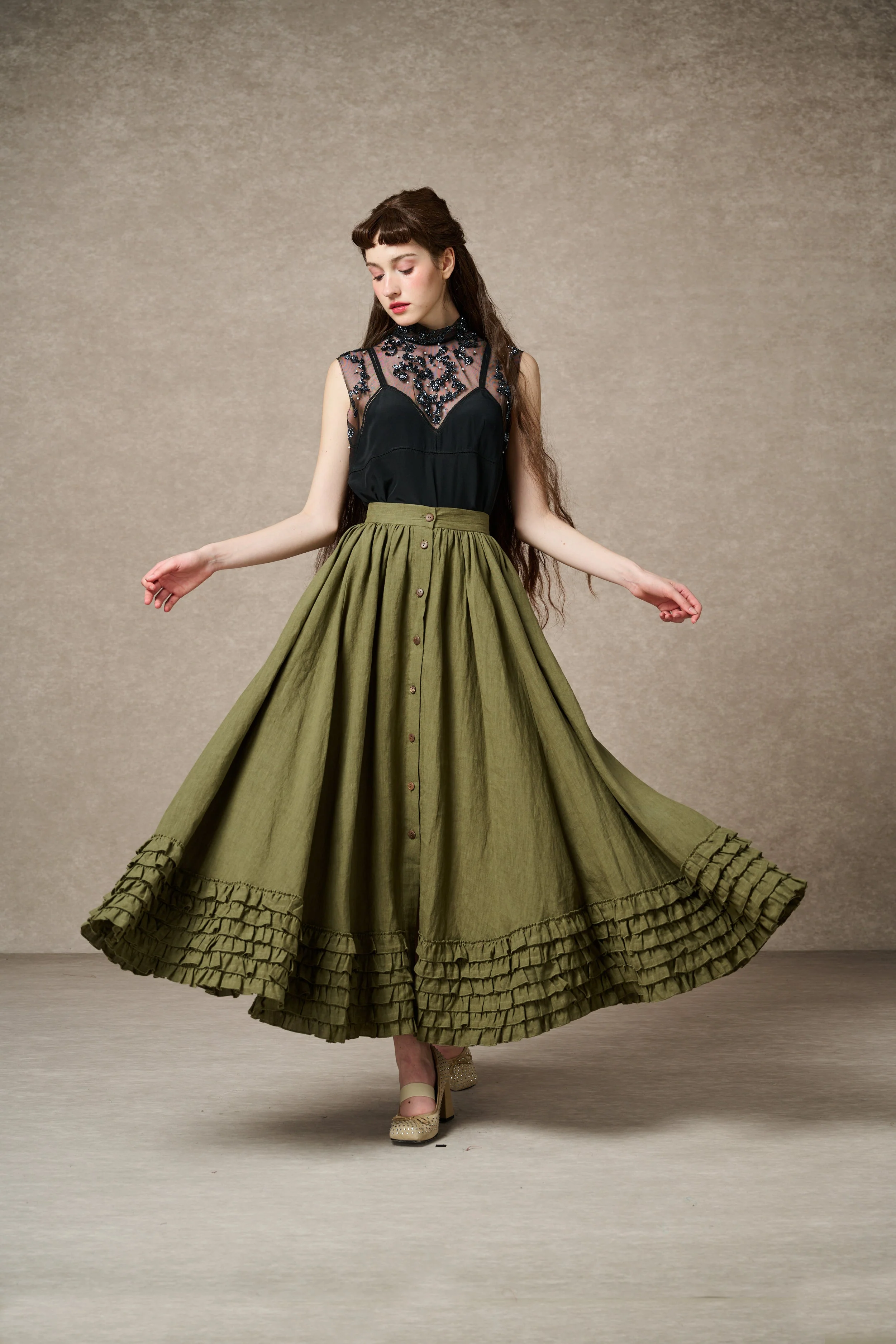 Dorothy 27 | Ruffled maxi linen skirt - Image 21