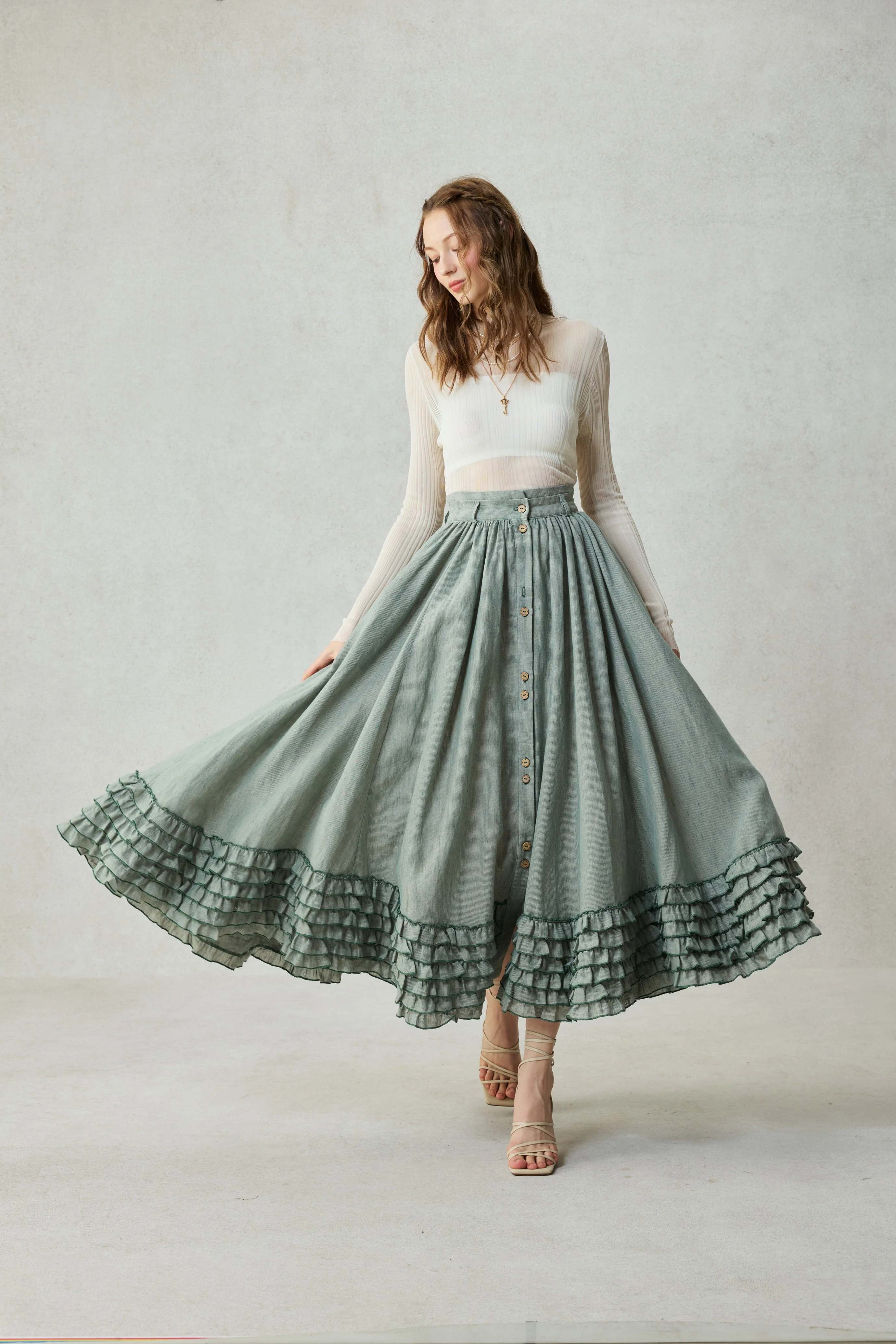 Dorothy 27 | Ruffled maxi linen skirt - Image 26