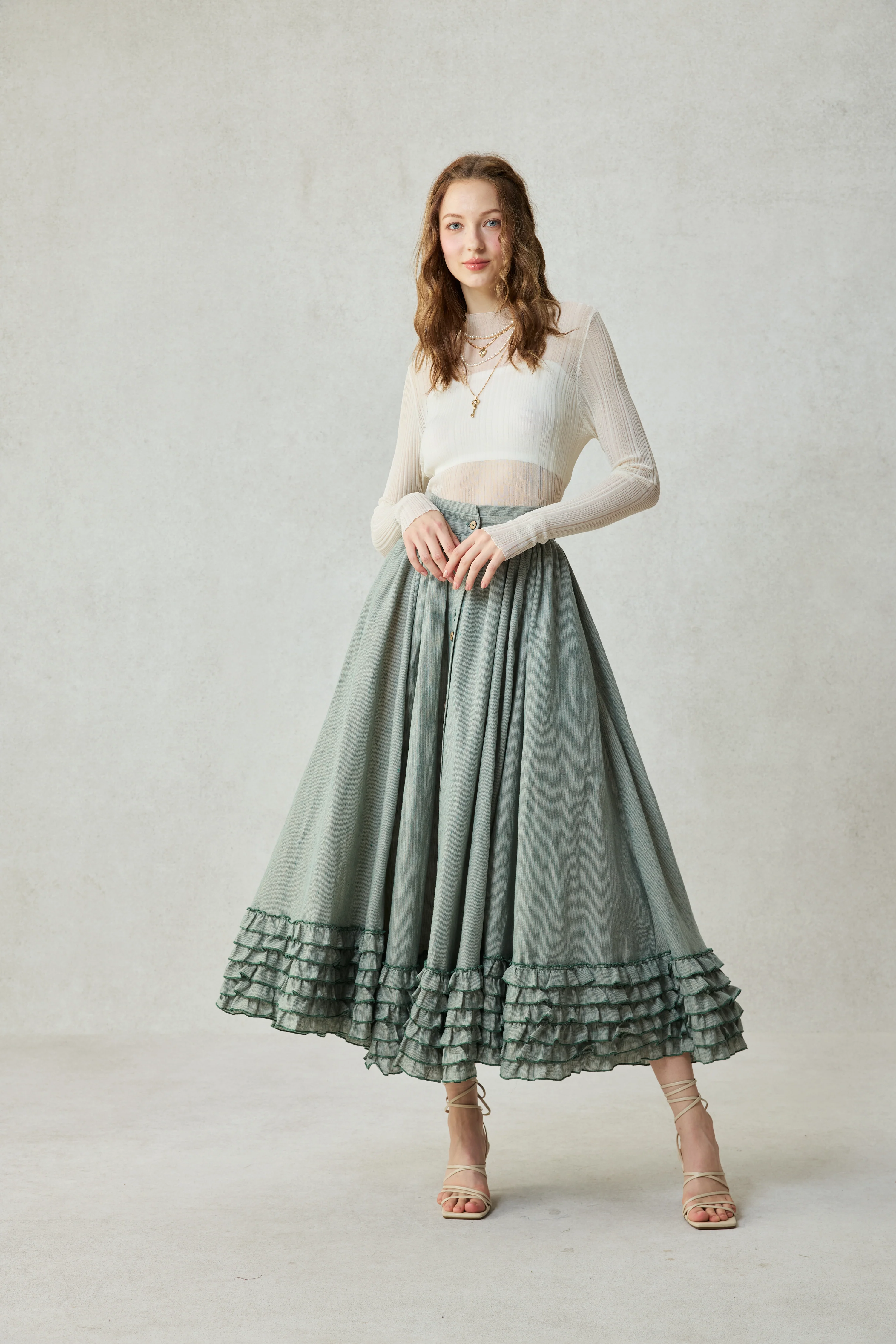 Dorothy 27 | Ruffled maxi linen skirt - Image 29