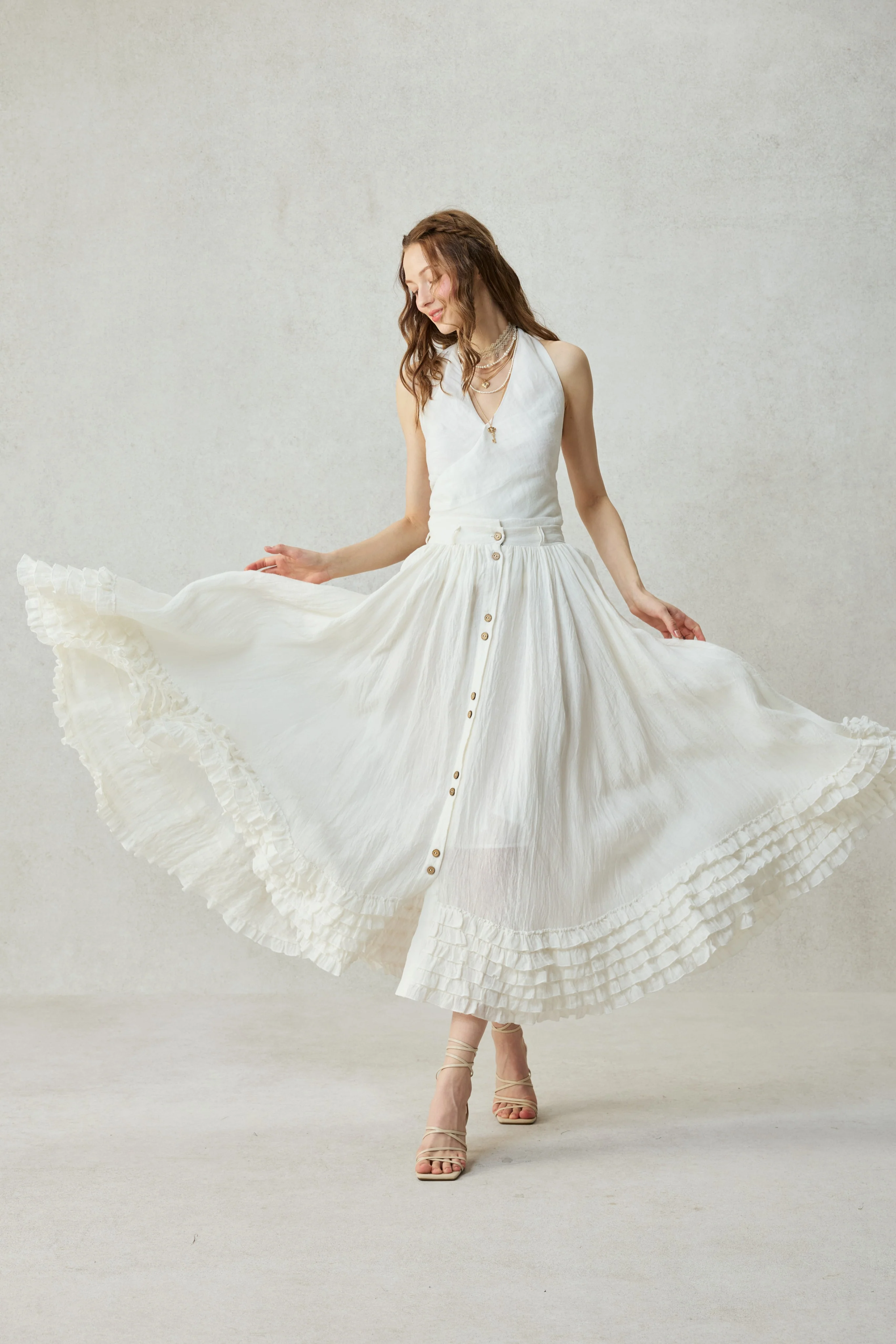 Dorothy 27 | Ruffled maxi linen skirt - Image 22