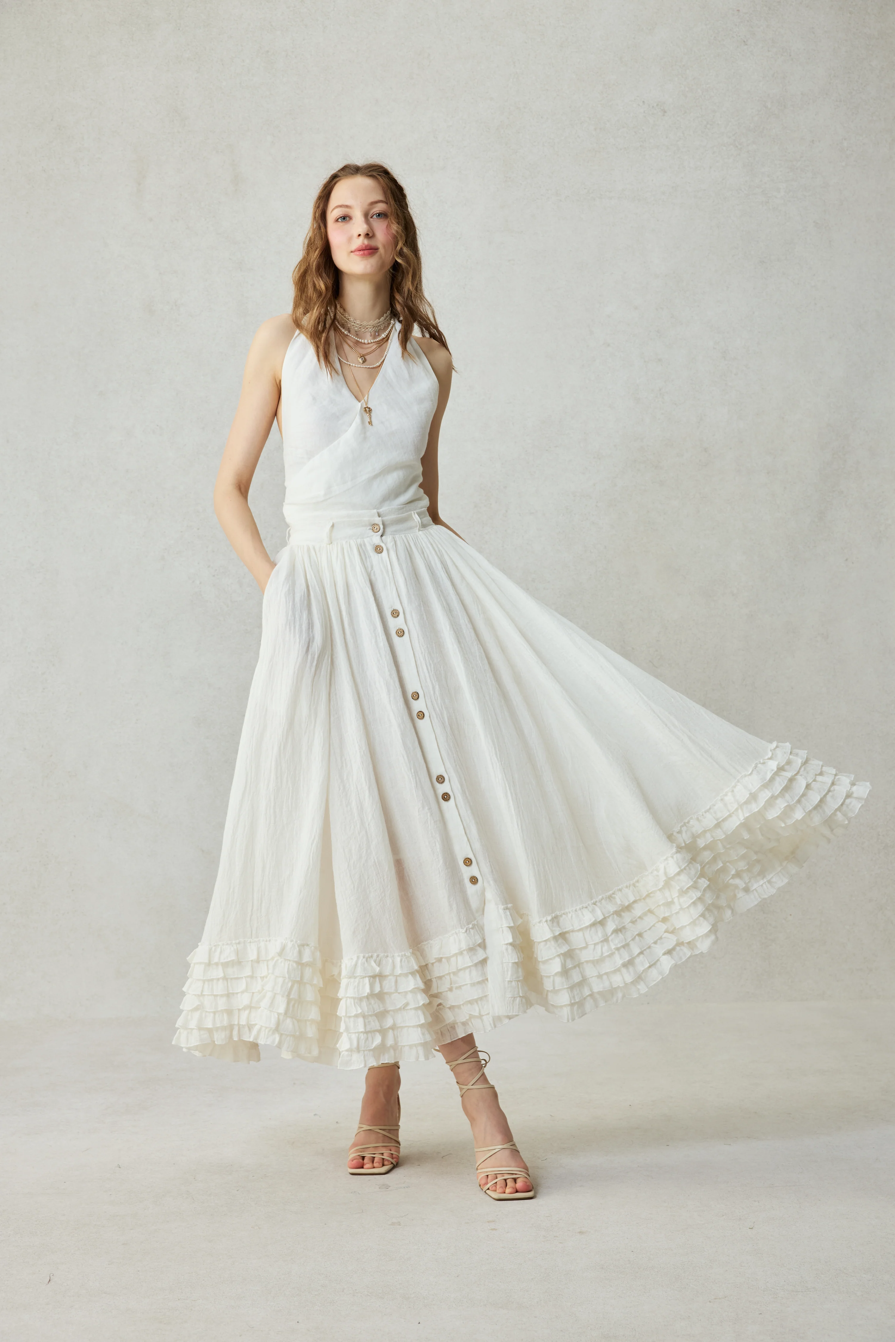 Dorothy 27 | Ruffled maxi linen skirt - Image 24