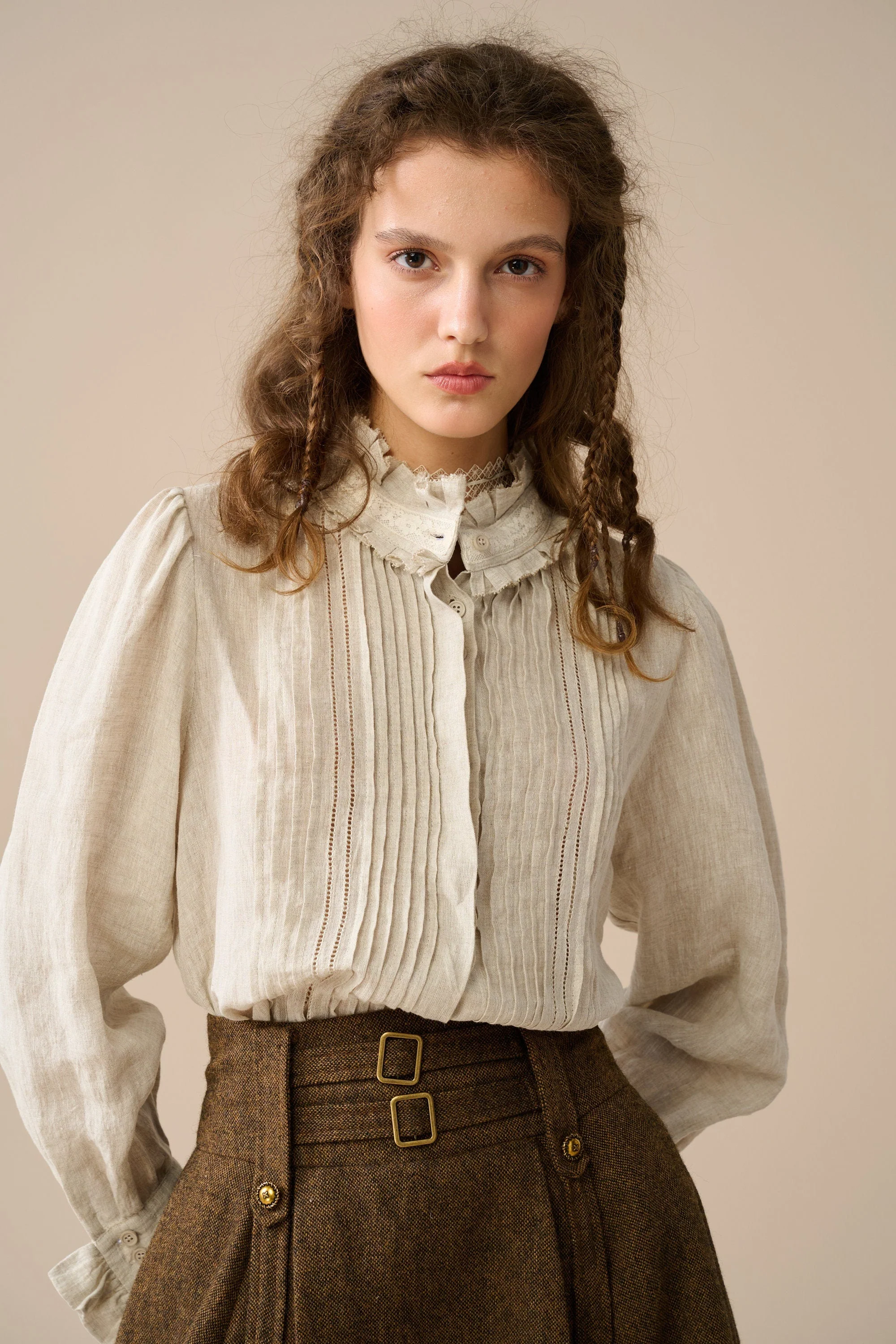 Sharon 21 |pintucked luxury linen shirt blouse - Image 8
