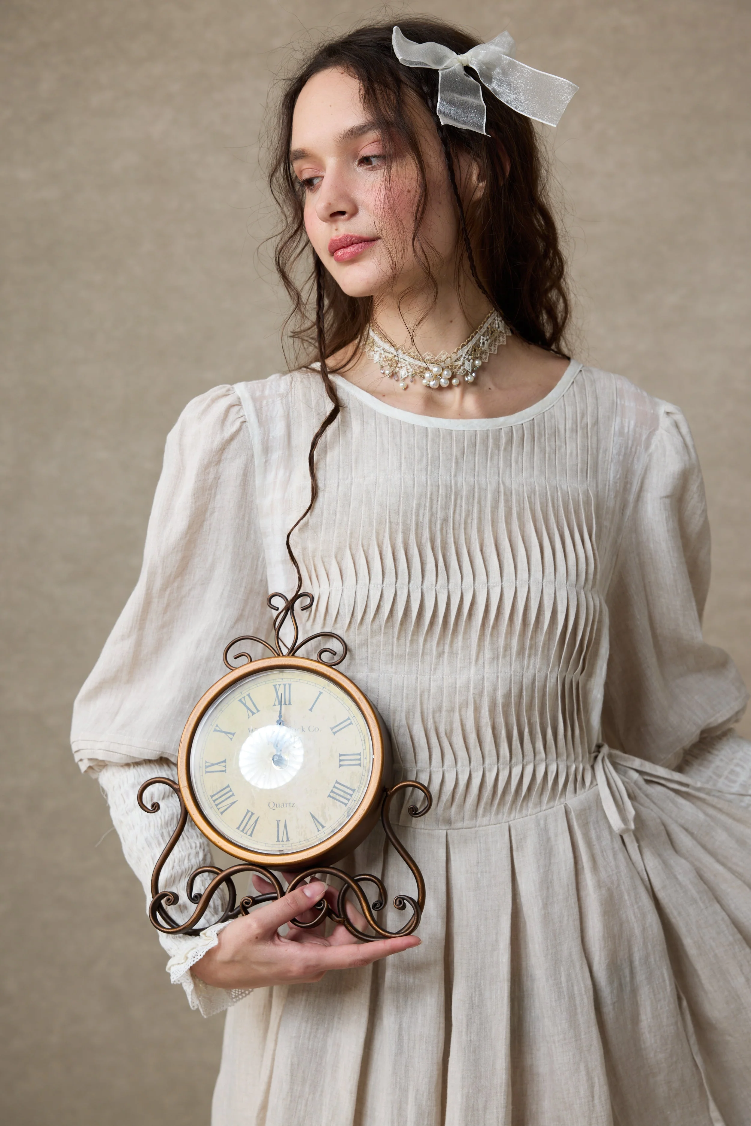 Eliana 15 | Pintucked Patchwork Linen Dress - Image 10