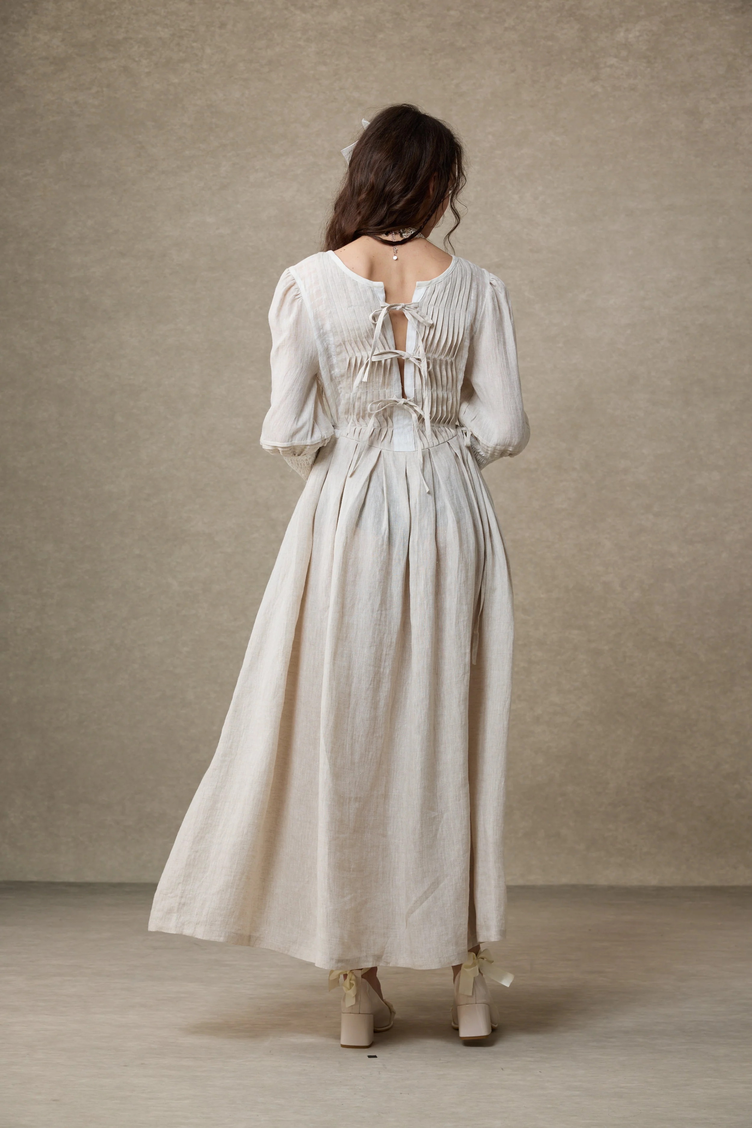 Eliana 15 | Pintucked Patchwork Linen Dress - Image 13