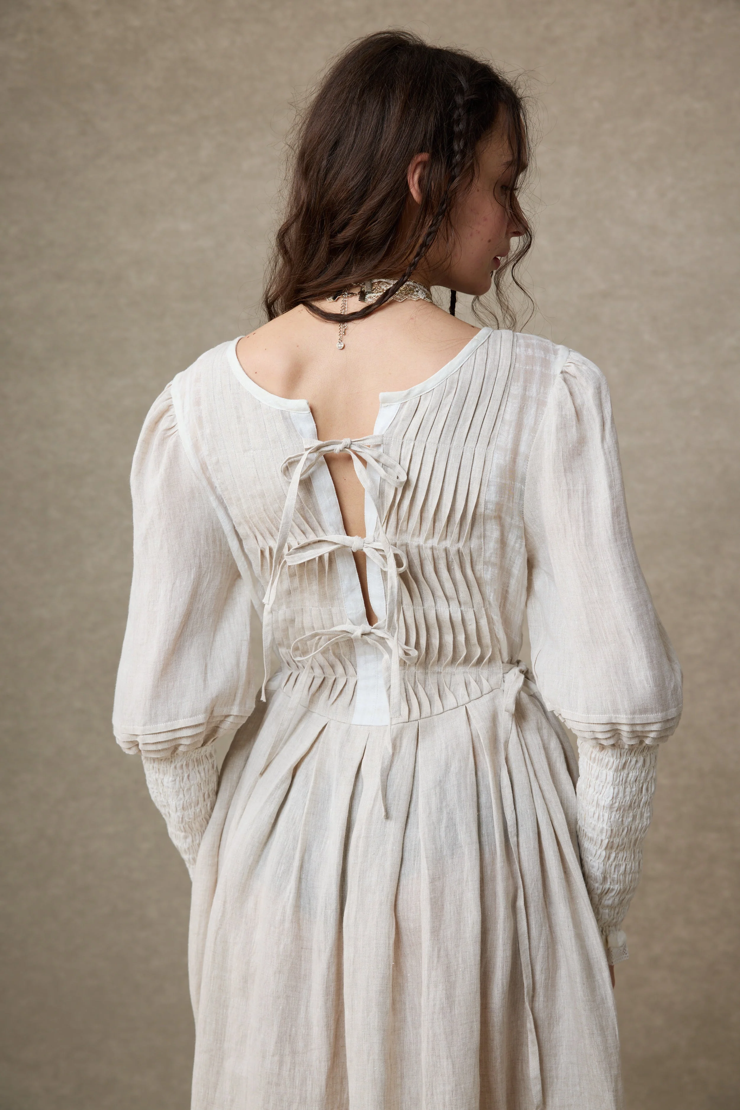 Eliana 15 | Pintucked Patchwork Linen Dress - Image 14