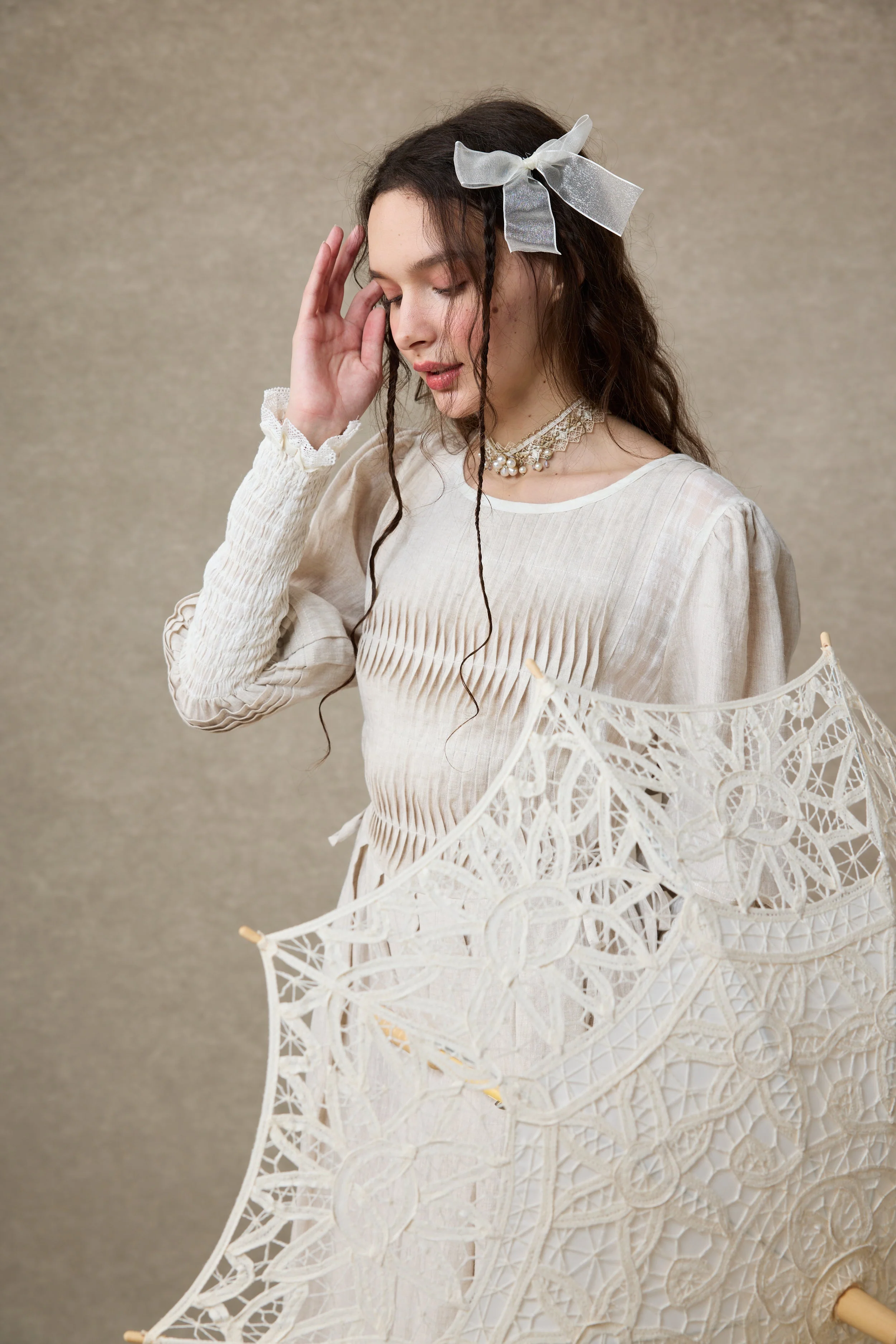 Eliana 15 | Pintucked Patchwork Linen Dress - Image 17