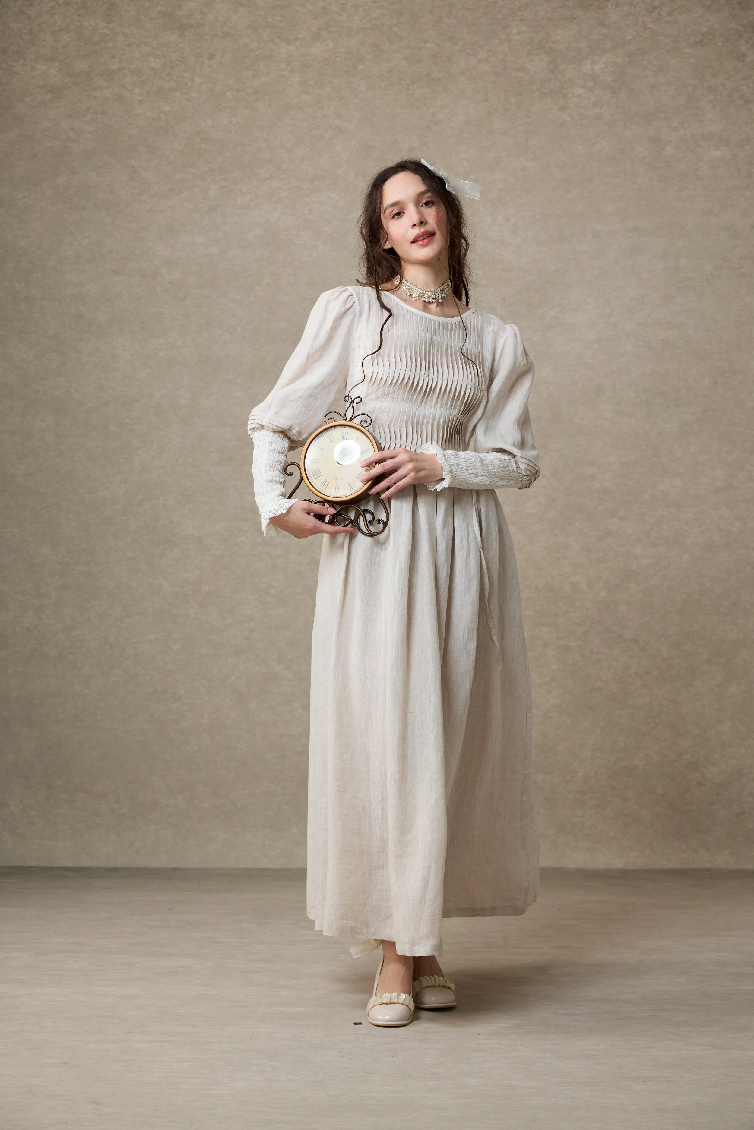 Eliana 15 | Pintucked Patchwork Linen Dress - Image 18