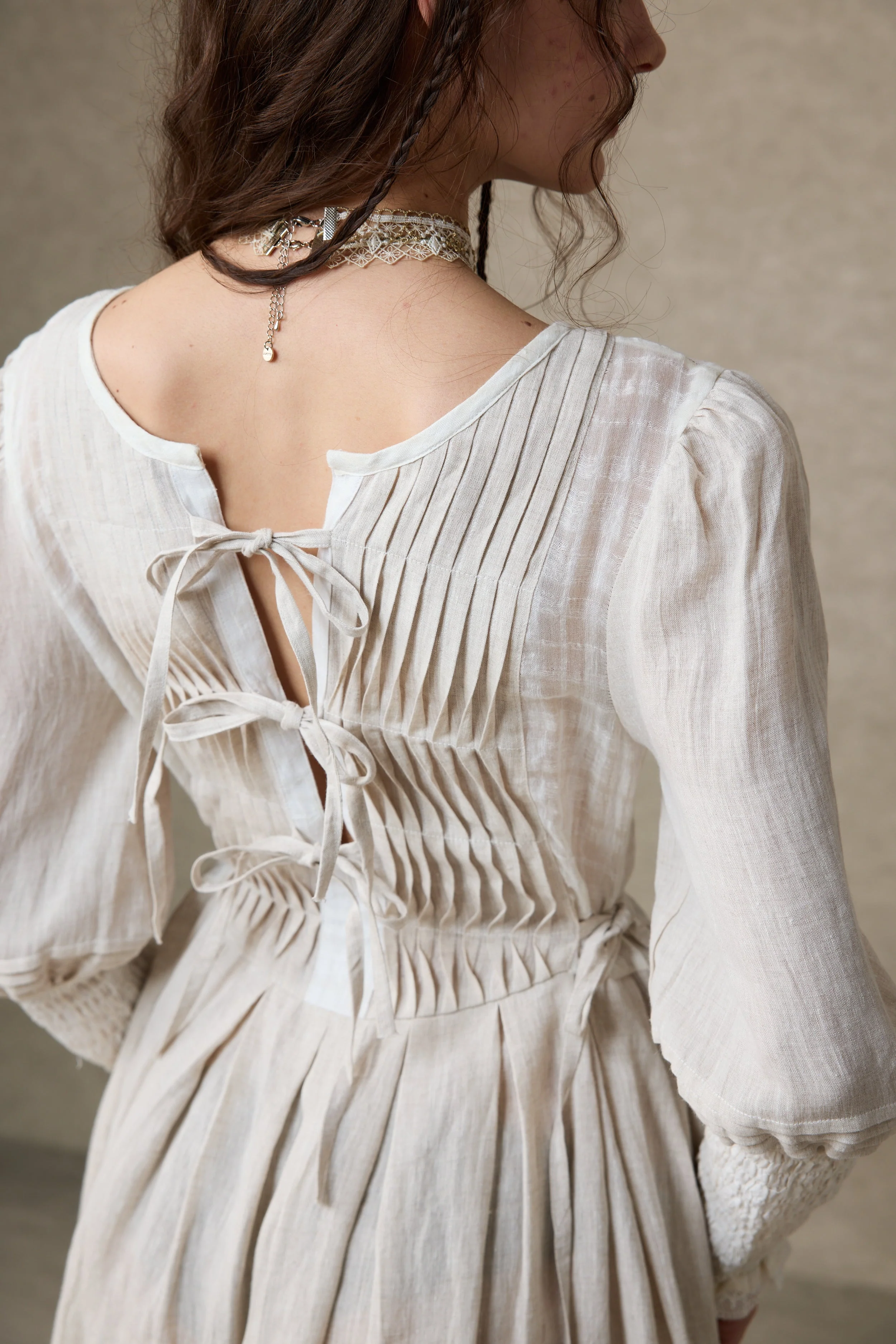 Eliana 15 | Pintucked Patchwork Linen Dress - Image 19