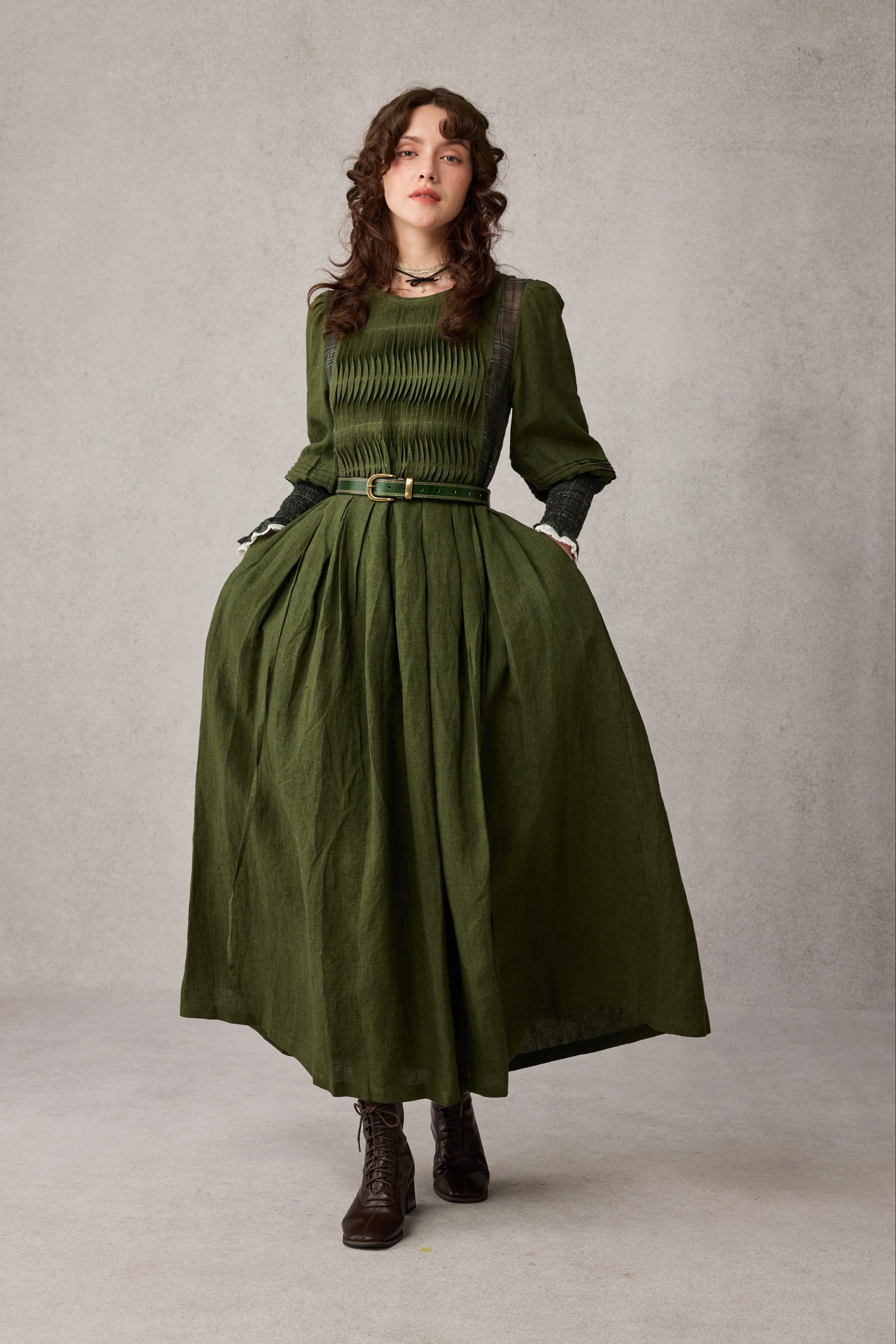 Eliana 15 | Pintucked Patchwork Linen Dress - Image 21