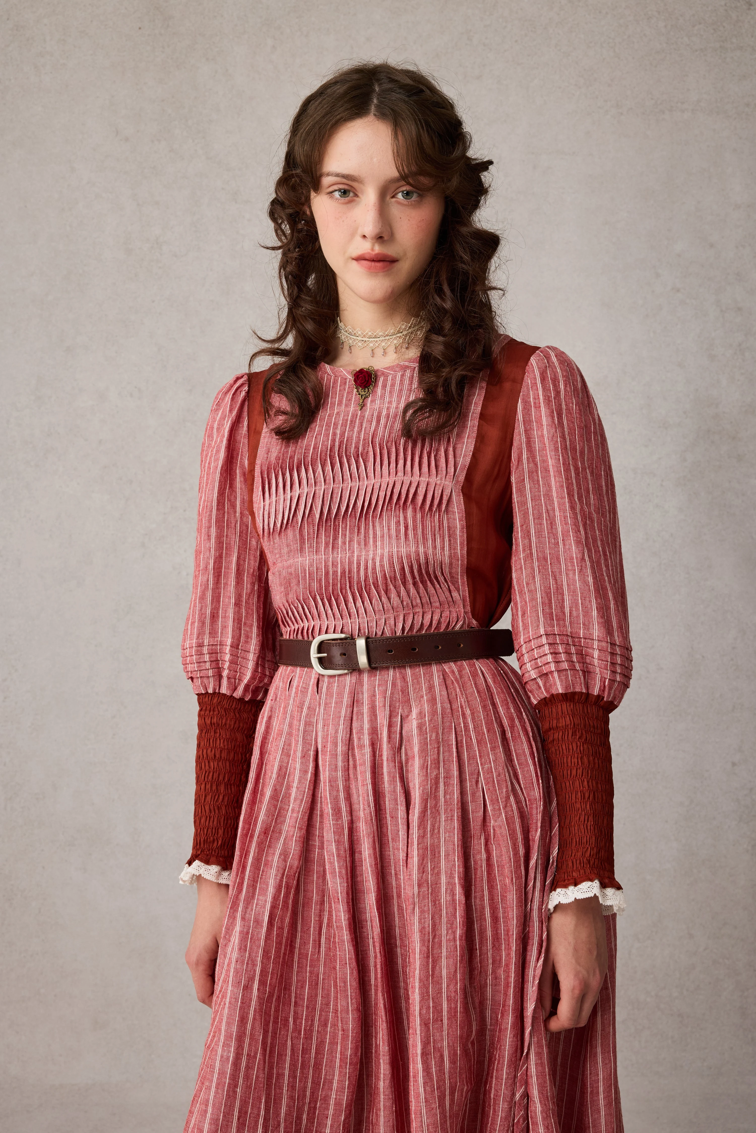 Eliana 15 | Pintucked Patchwork Linen Dress - Image 24