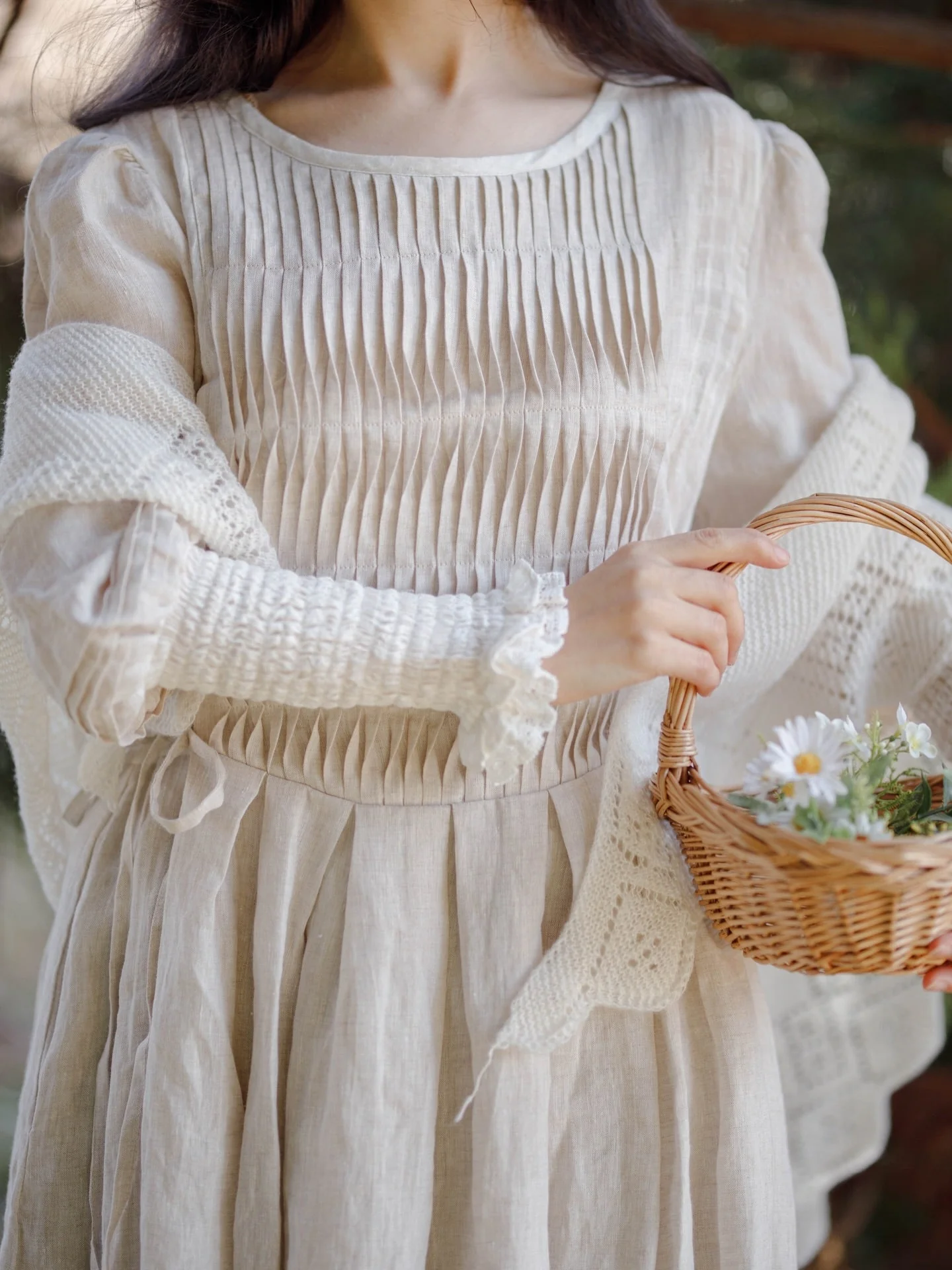 Eliana 15 | Pintucked Patchwork Linen Dress - Image 3