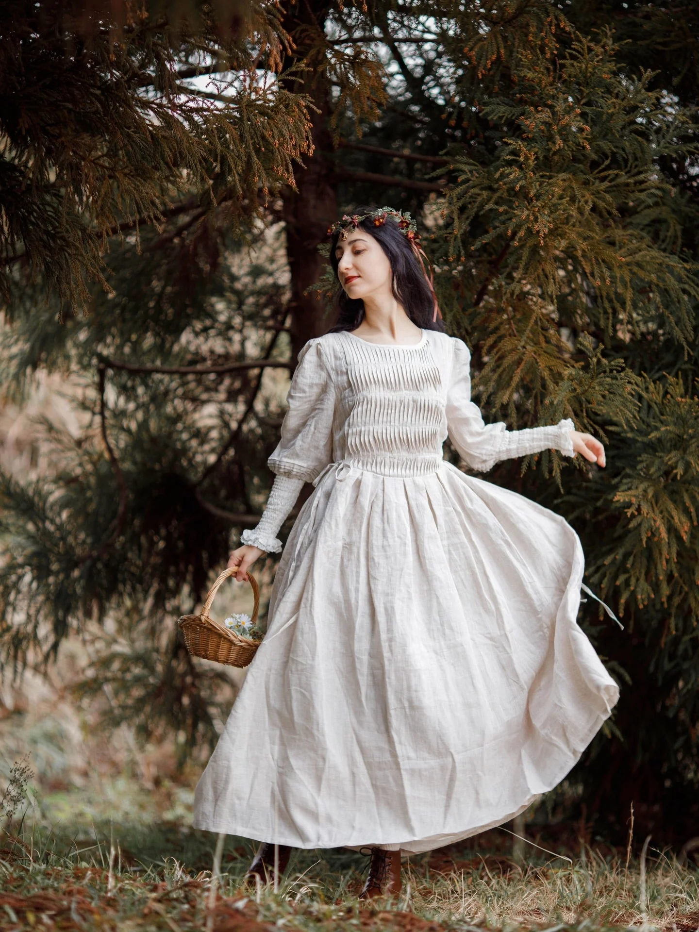 Eliana 15 | Pintucked Patchwork Linen Dress - Image 4