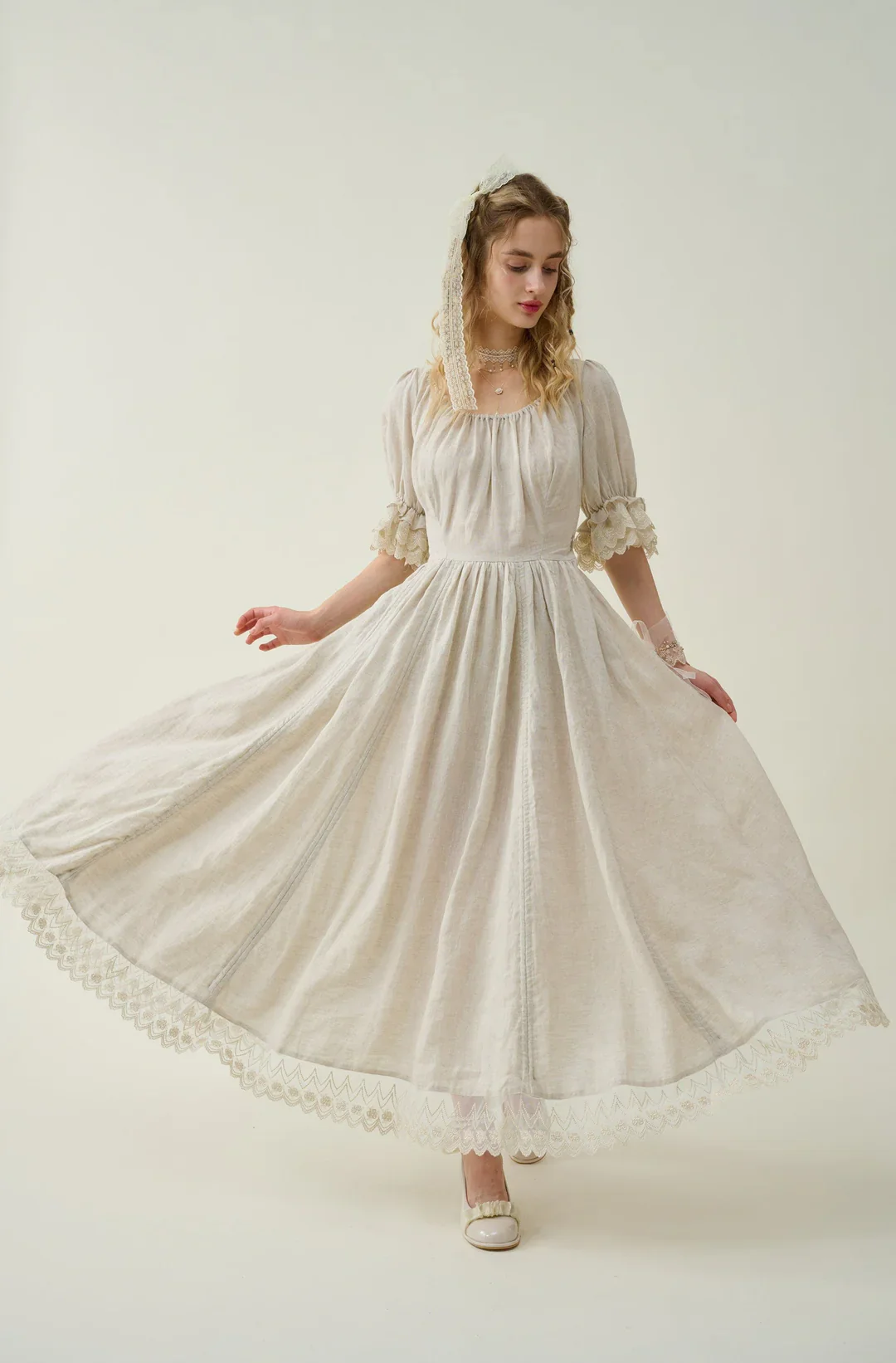 Elowen 27 | Lace Linen dress gown ( 2 way to wear ) - Image 36