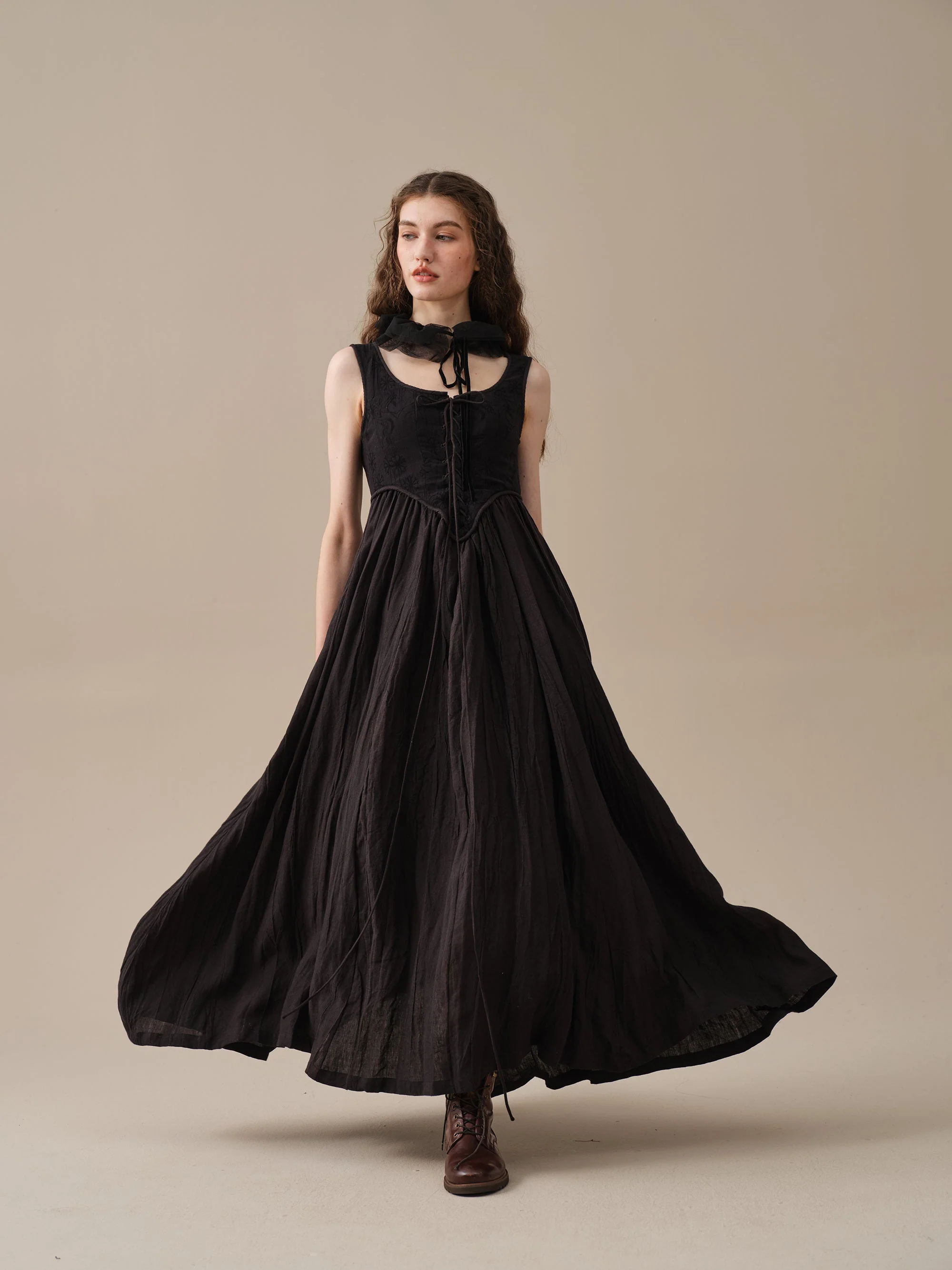 Anis 23 | Lace-up Jacquard Linen Corset Dress - Image 10