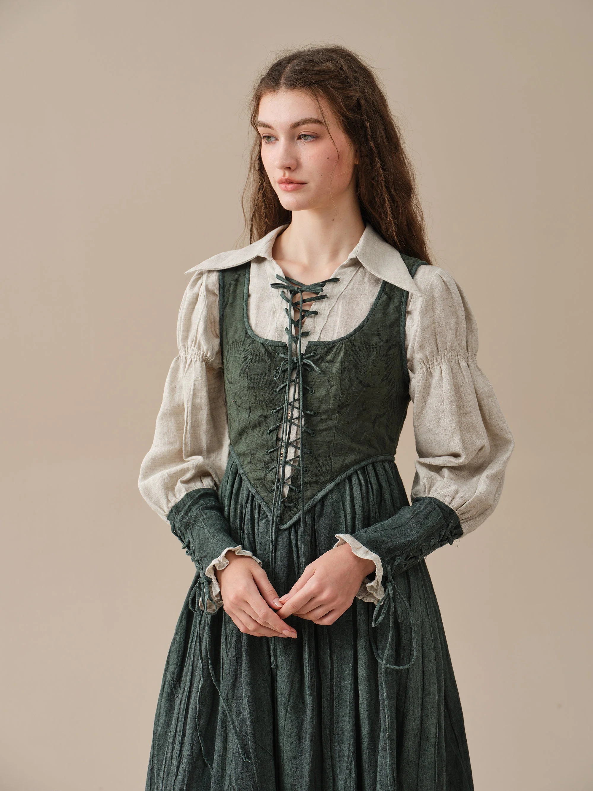 Anis 23 | Lace-up Jacquard Linen Corset Dress - Image 12