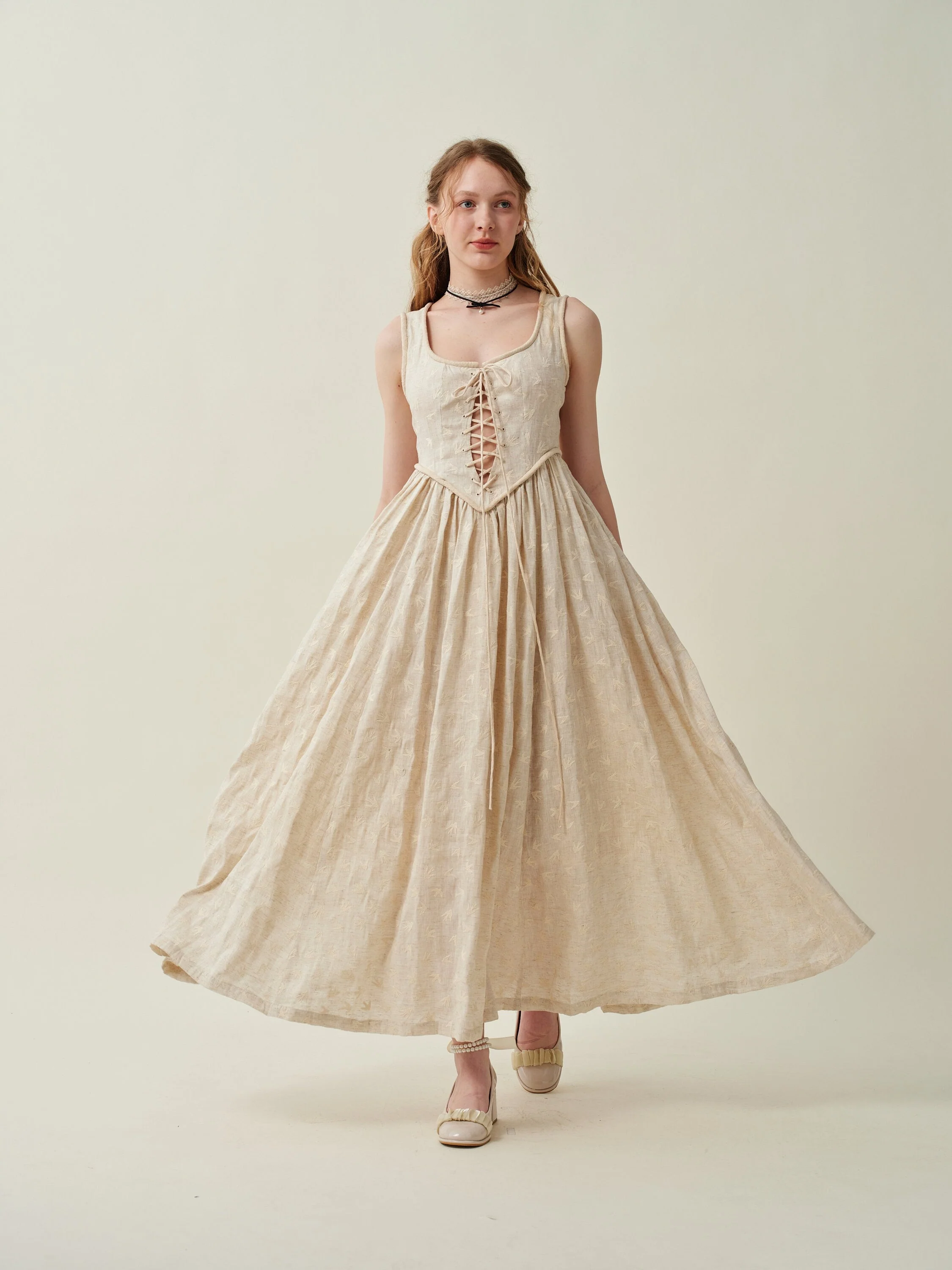 Anis 23 | Lace-up Jacquard Linen Corset Dress - Image 14