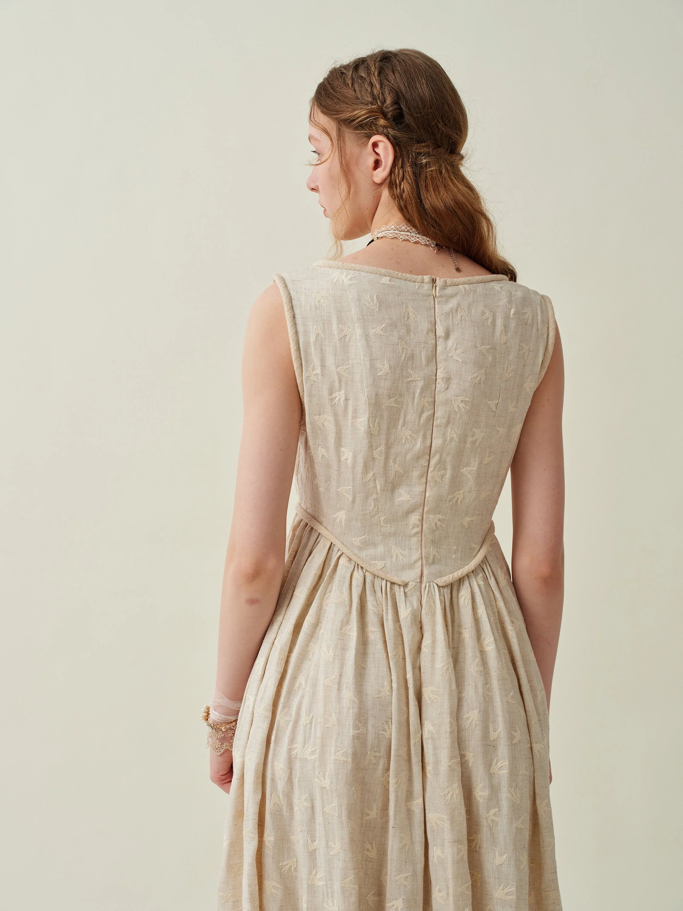 Anis 23 | Lace-up Jacquard Linen Corset Dress - Image 15