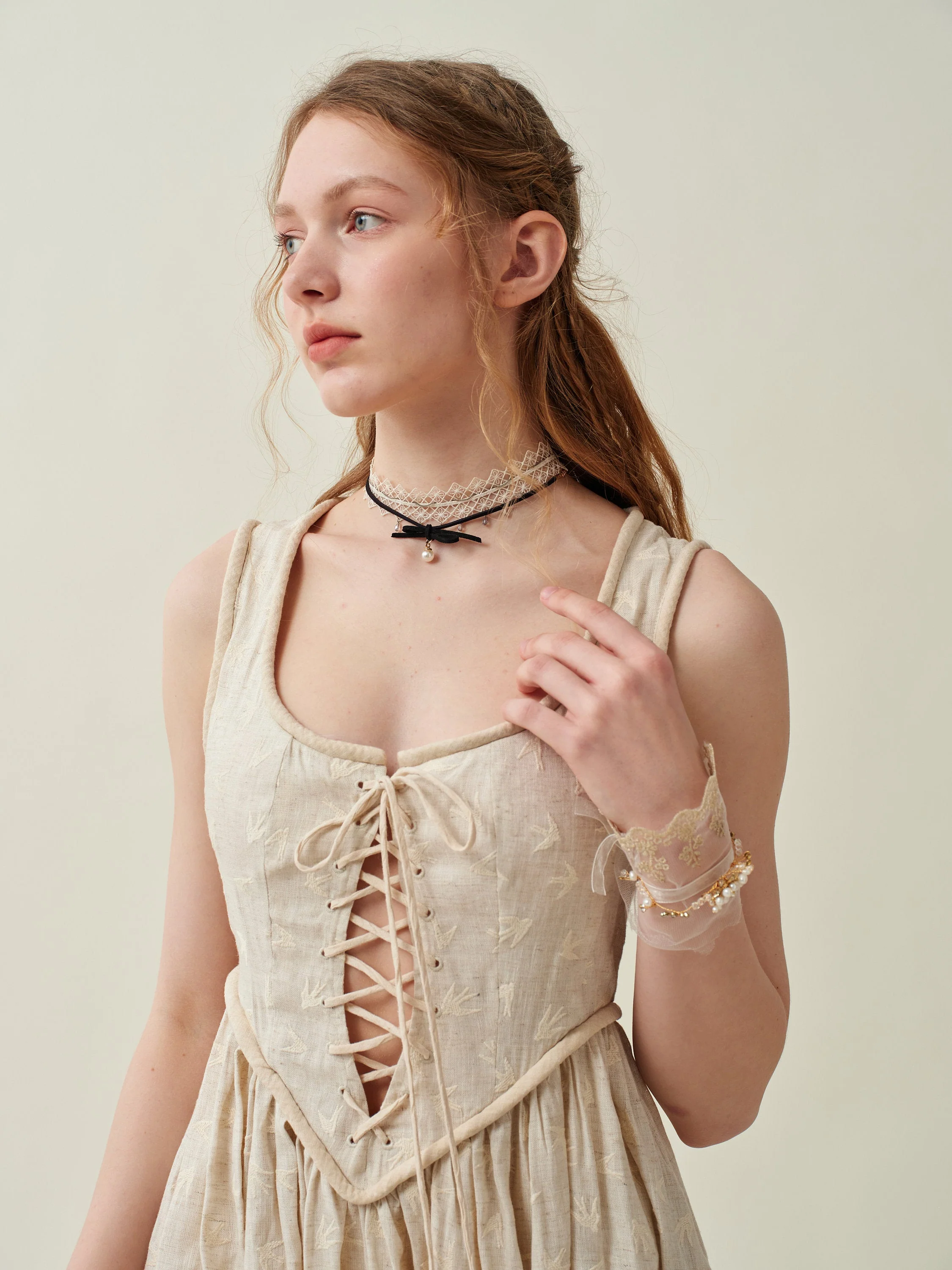 Anis 23 | Lace-up Jacquard Linen Corset Dress - Image 8