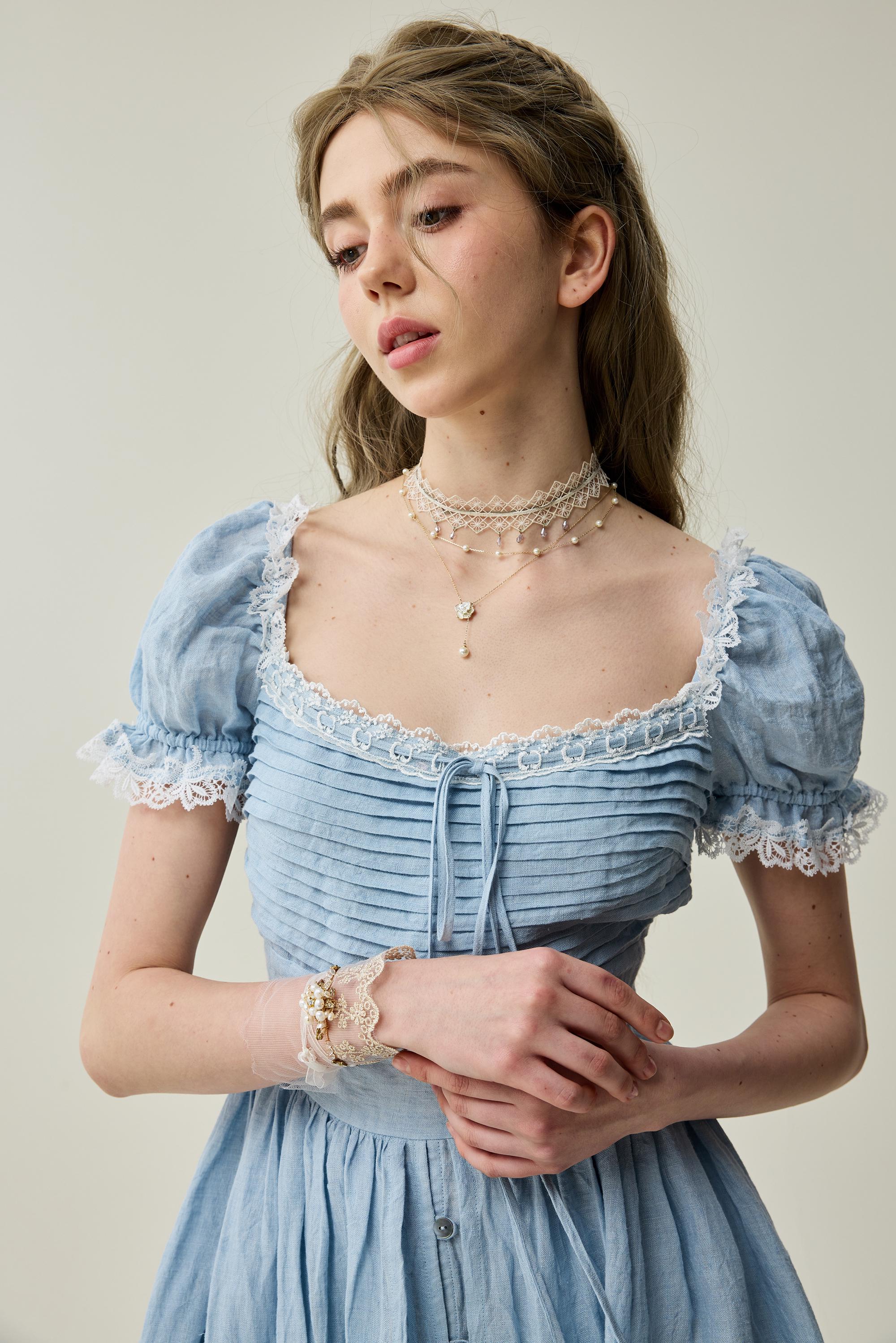 Monet Haze 26 | Fairy layered Linen Dress with pintucks - Image 19