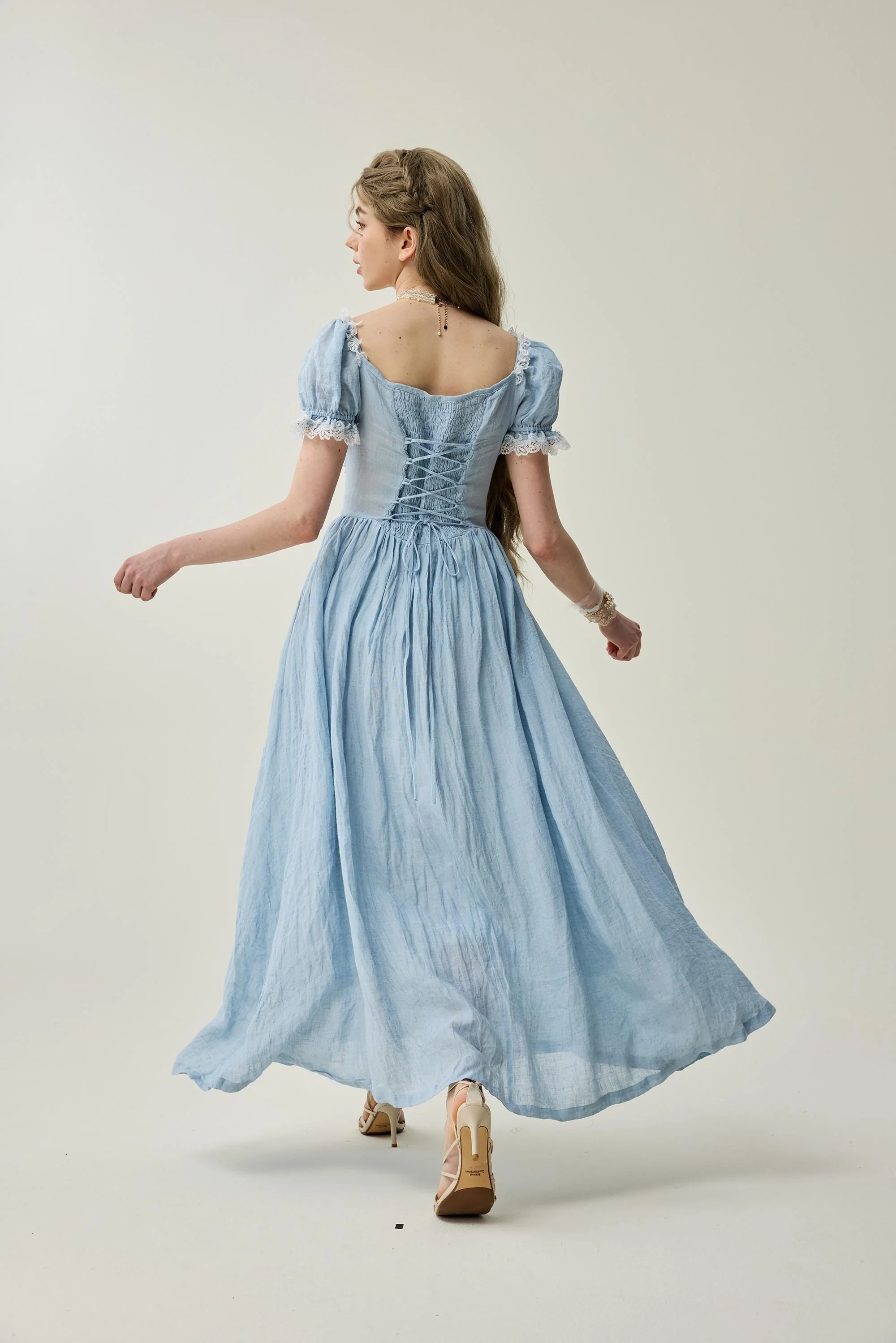 Monet Haze 26 | Fairy layered Linen Dress with pintucks - Image 20