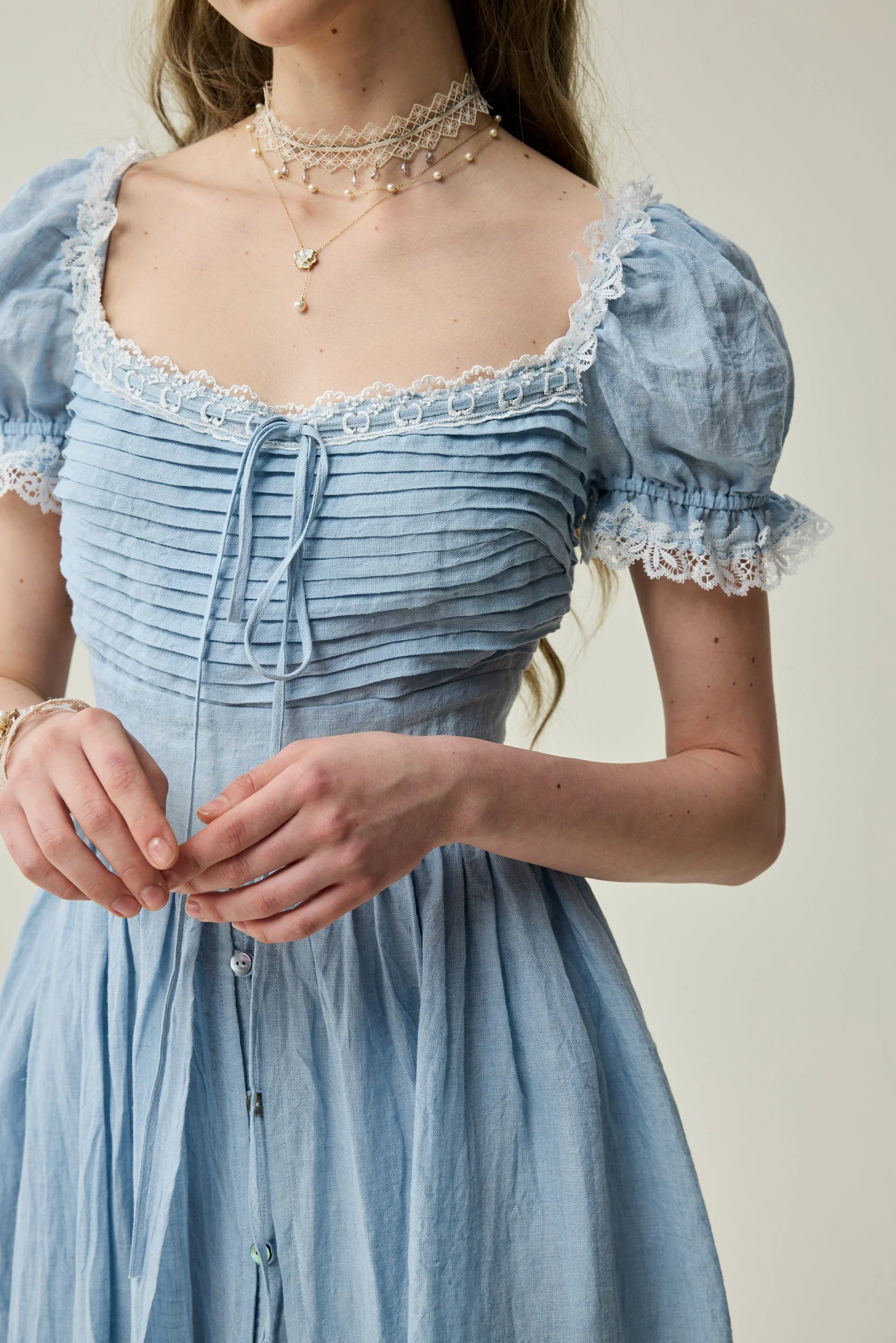 Monet Haze 26 | Fairy layered Linen Dress with pintucks - Image 21