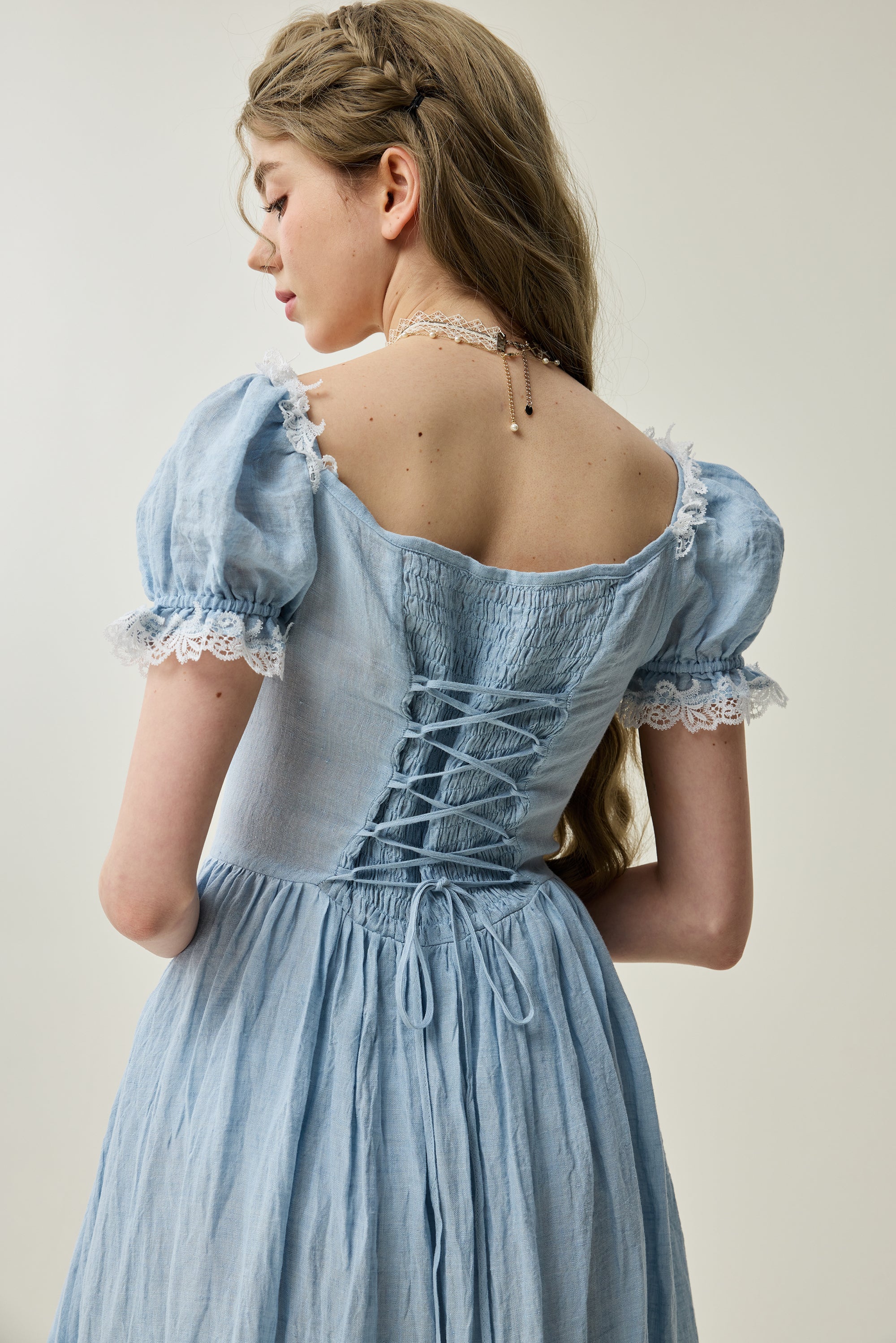 Monet Haze 26 | Fairy layered Linen Dress with pintucks - Image 22