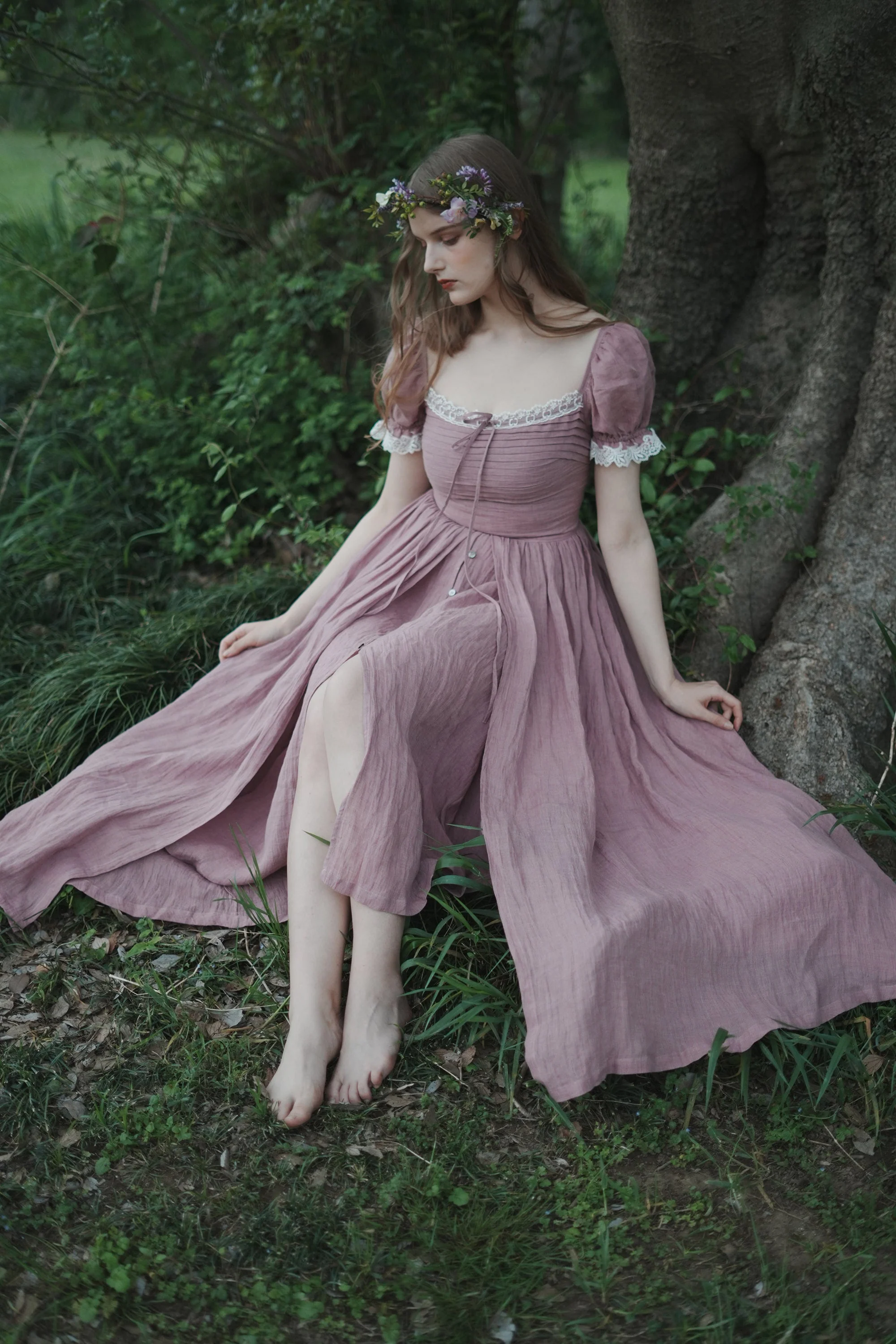 Monet Haze 26 | Fairy layered Linen Dress with pintucks - Image 4