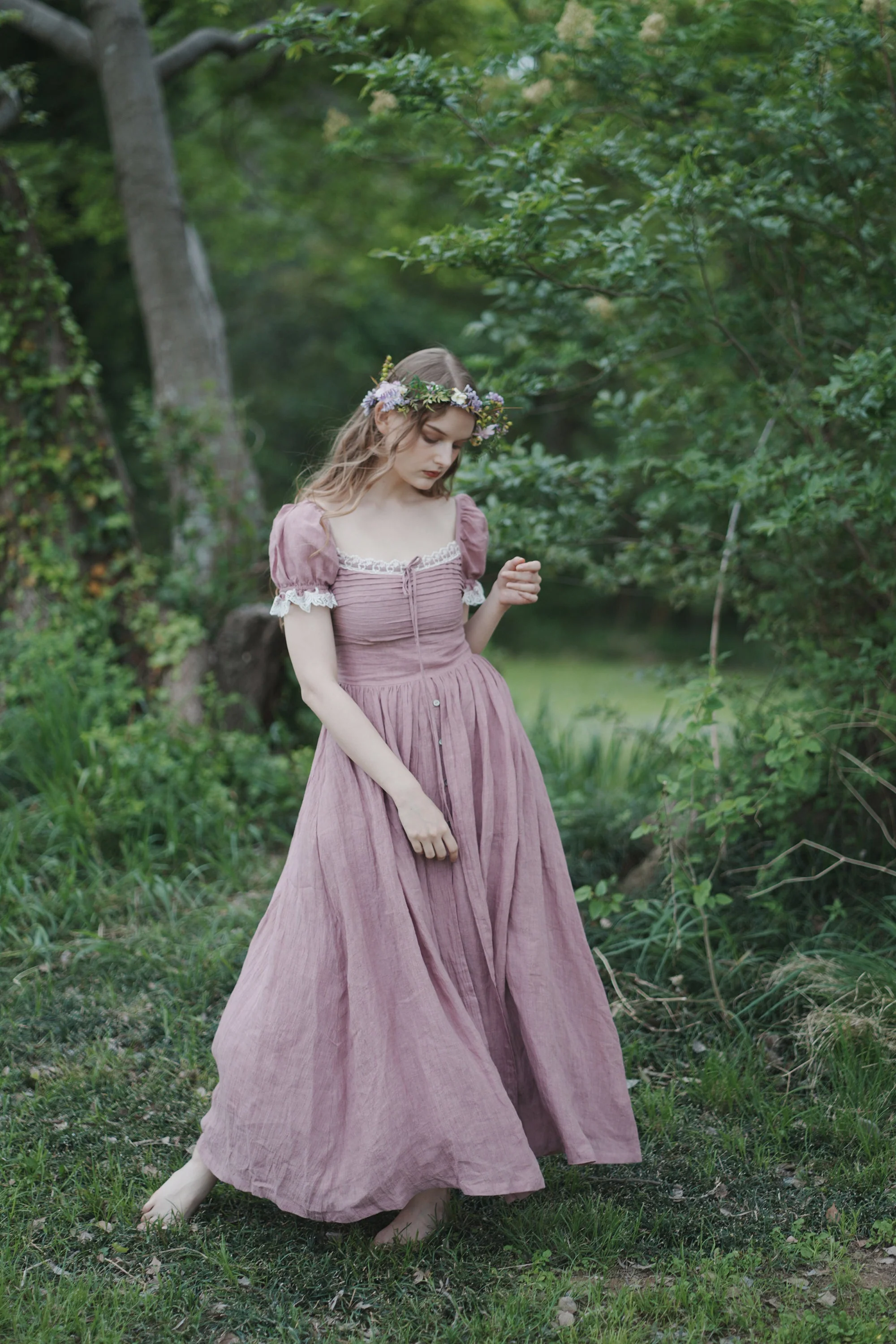 Monet Haze 26 | Fairy layered Linen Dress with pintucks - Image 5